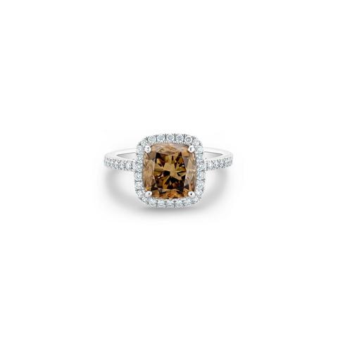 Aura 高級珠寶白金枕形褐色彩鑽戒指 