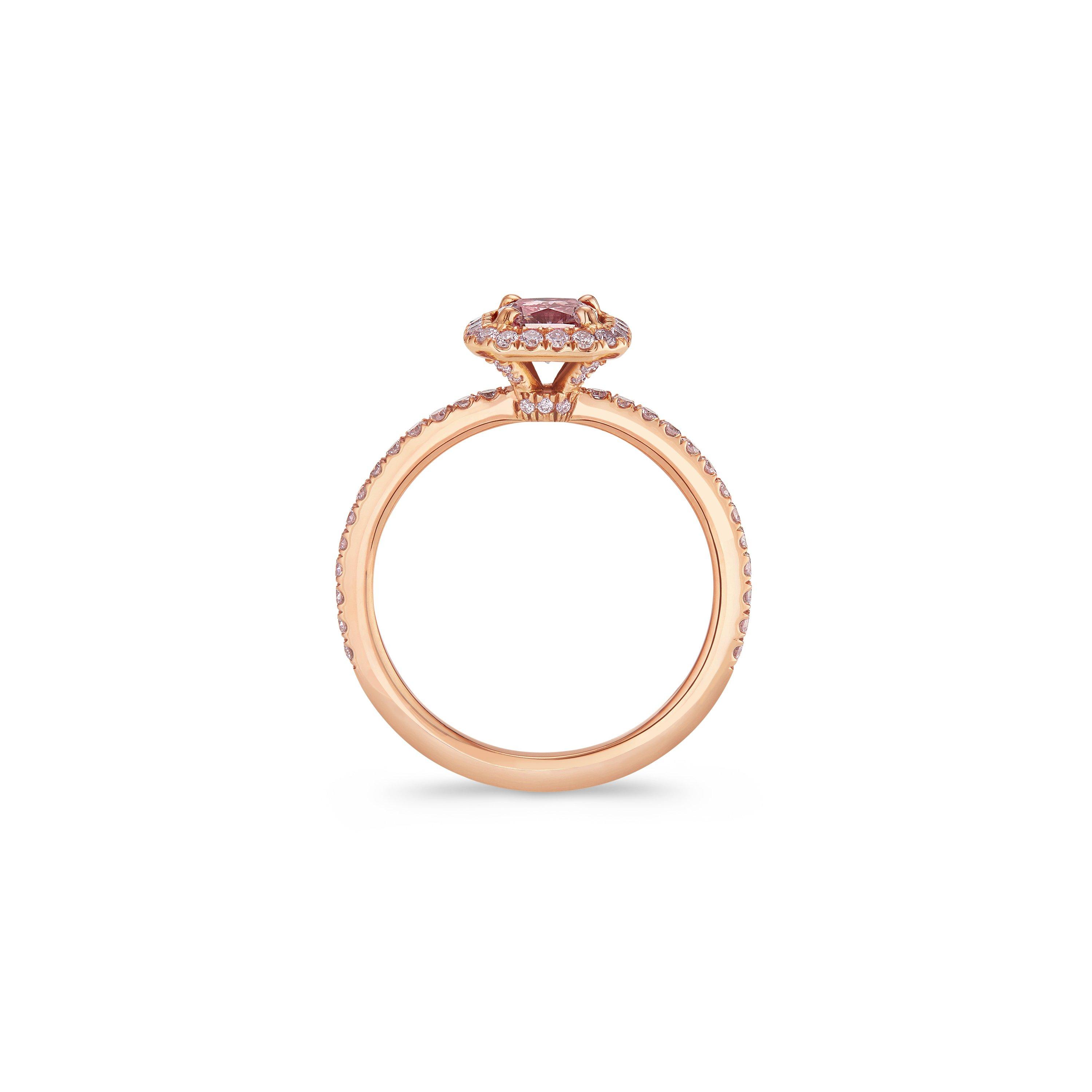 Aura fancy purplish pink cushion-cut diamond ring