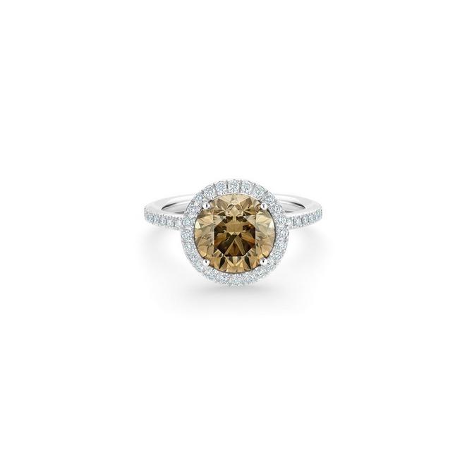 Aura 高級珠寶鉑金圓形褐橘色彩鑽戒指
