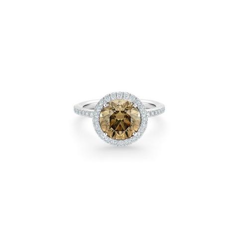 Aura 高級珠寶鉑金圓形褐橘色彩鑽戒指