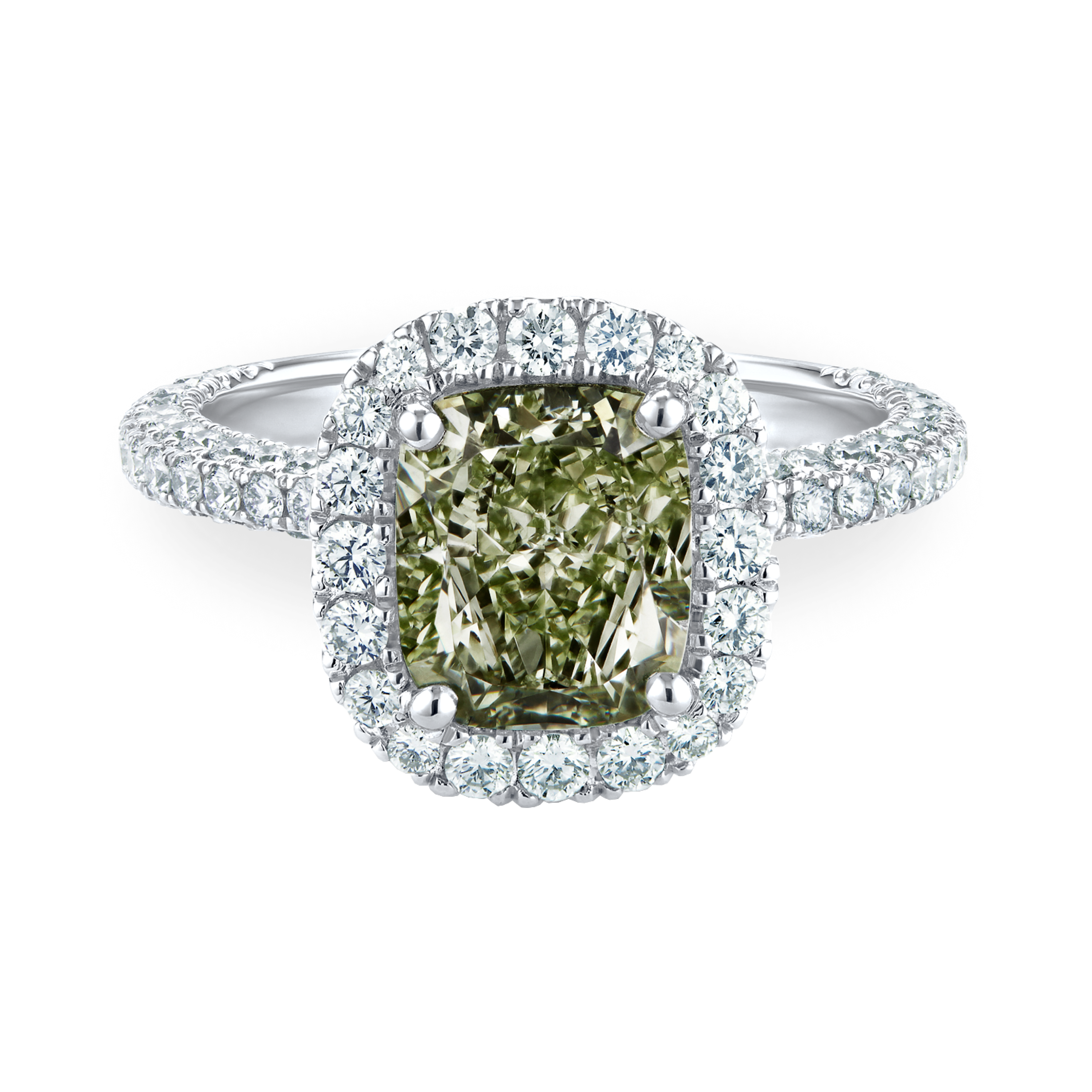 Aura fancy yellow-green cushion-cut diamond ring, image 1