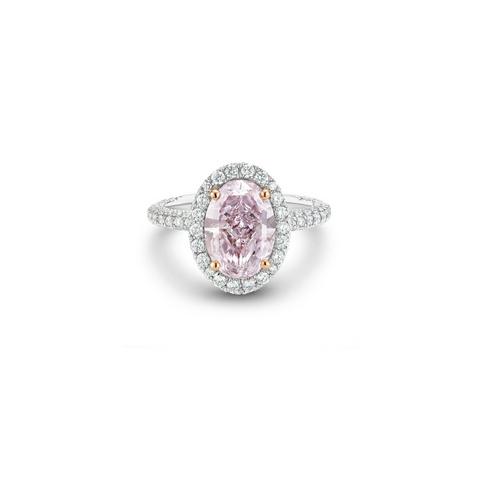 Aura 高級珠寶橢圓形帶紫色的粉紅彩鑽戒指 