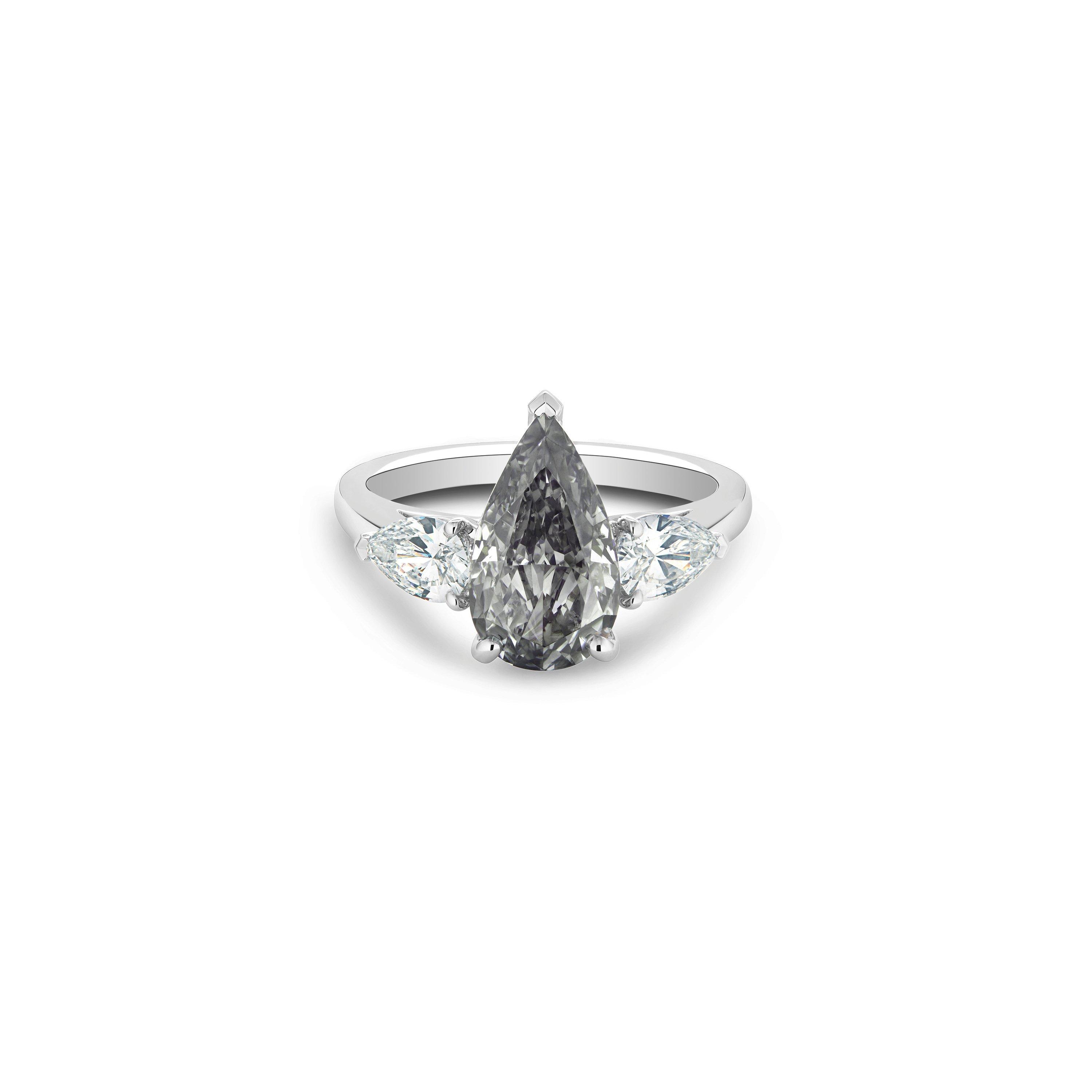 DB Classic fancy grey and white pear shaped diamond ring