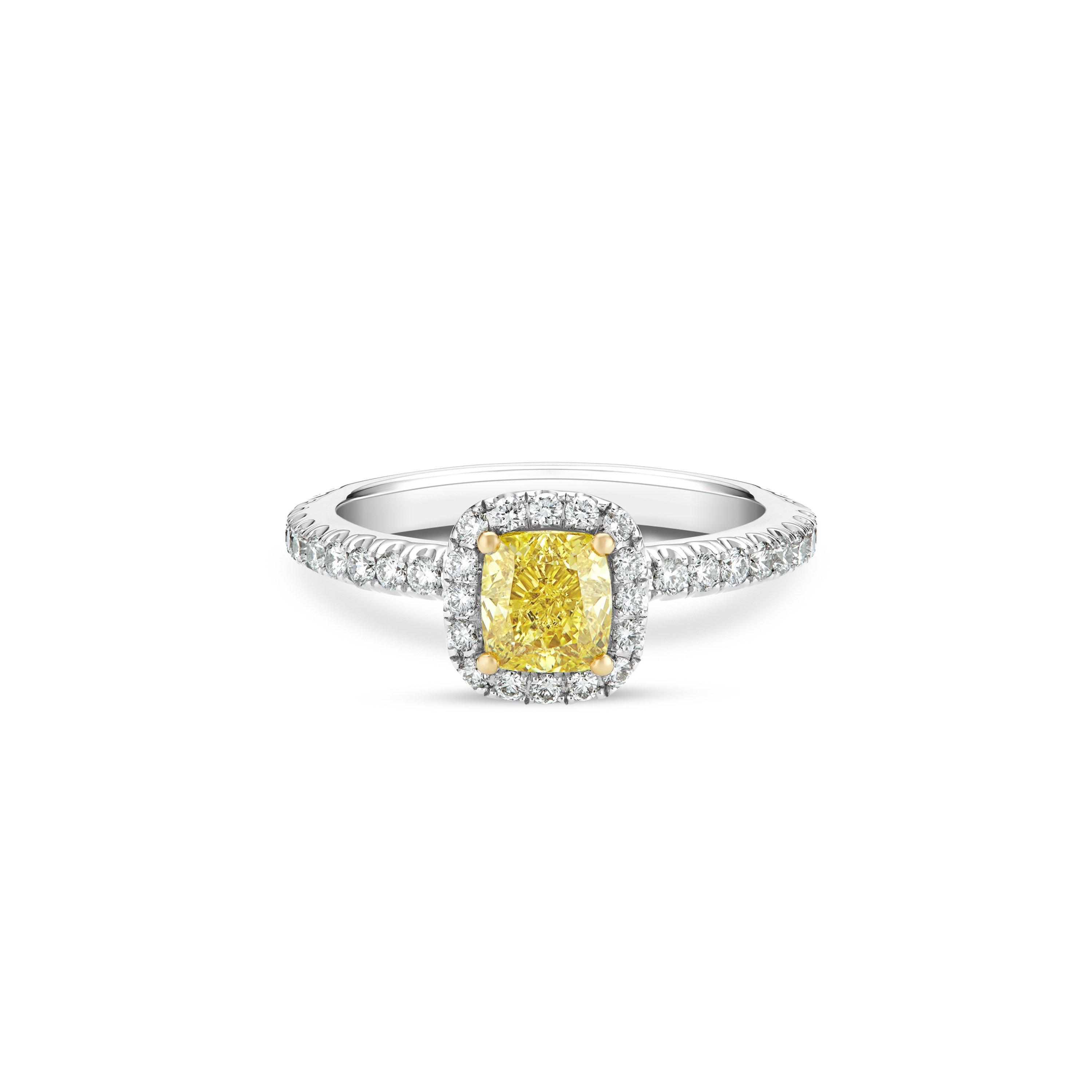 Aura Fancy Yellow Cushion-Cut Diamond Ring