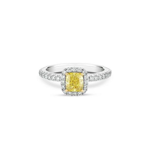 Natural Fancy Yellow Diamond Ring in Platinum & Gold