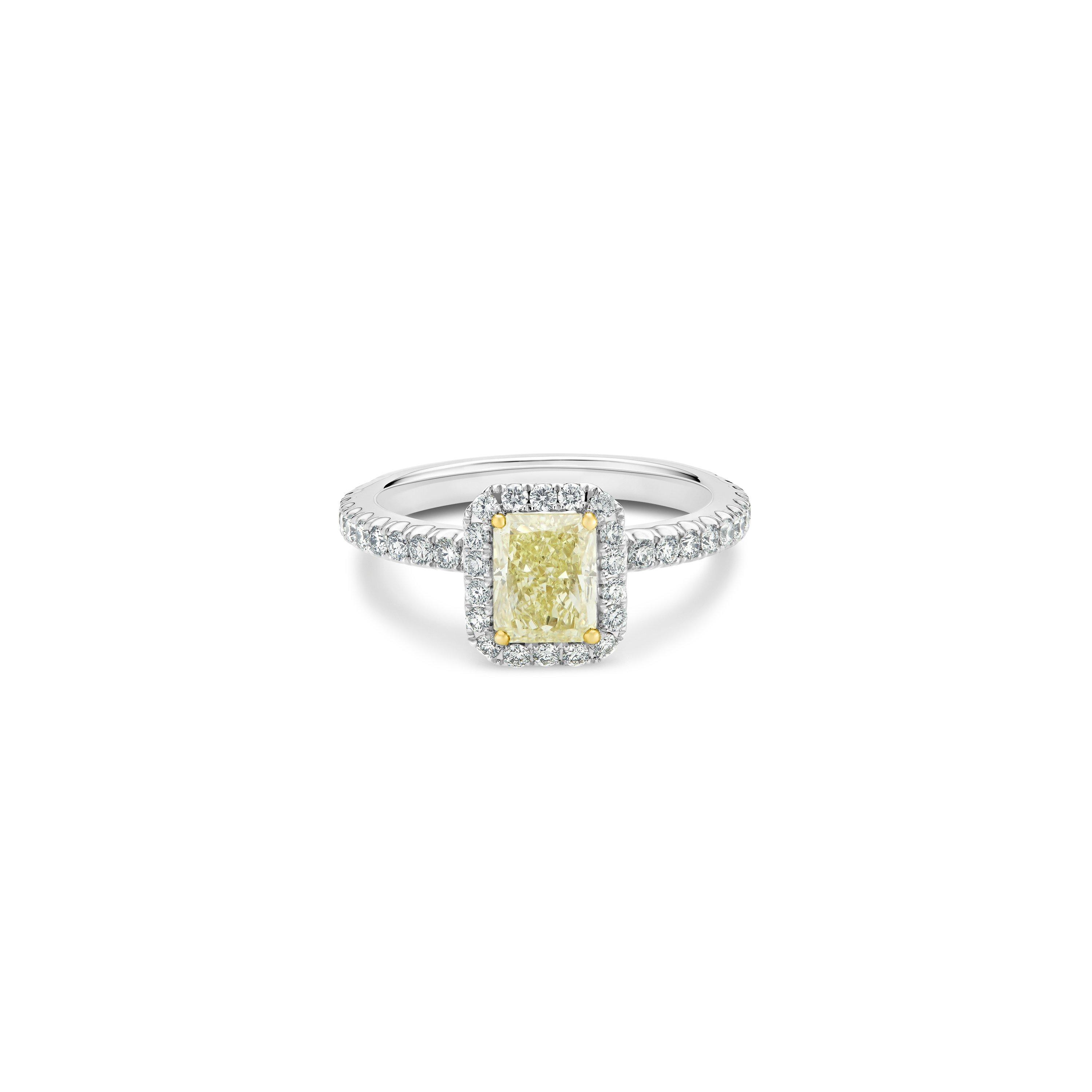Debeers Aura Fancy Yellow Radiant-cut Diamond Ring In Metallic