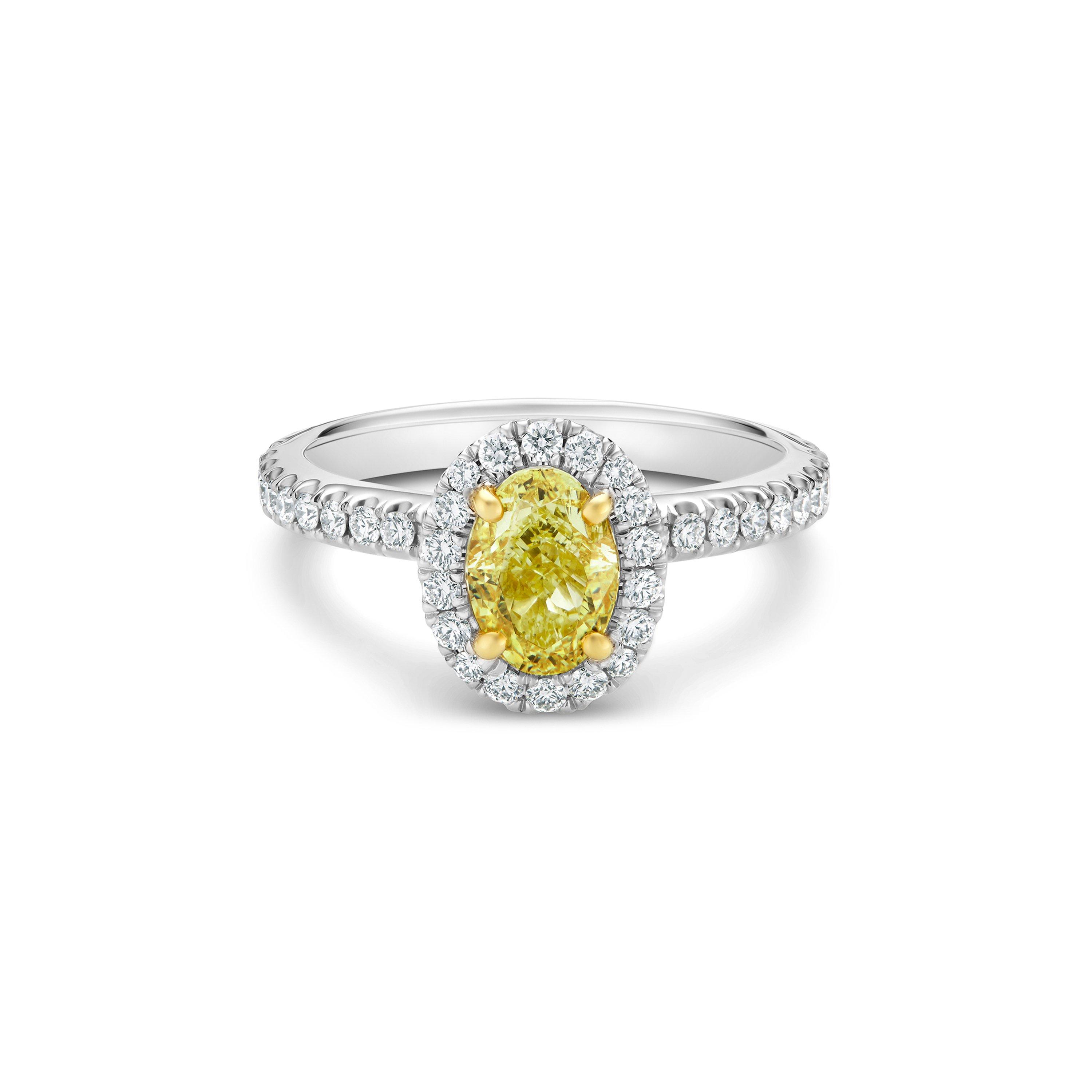 Solitaire Aura diamant jaune fancy taille ovale De Beers FR