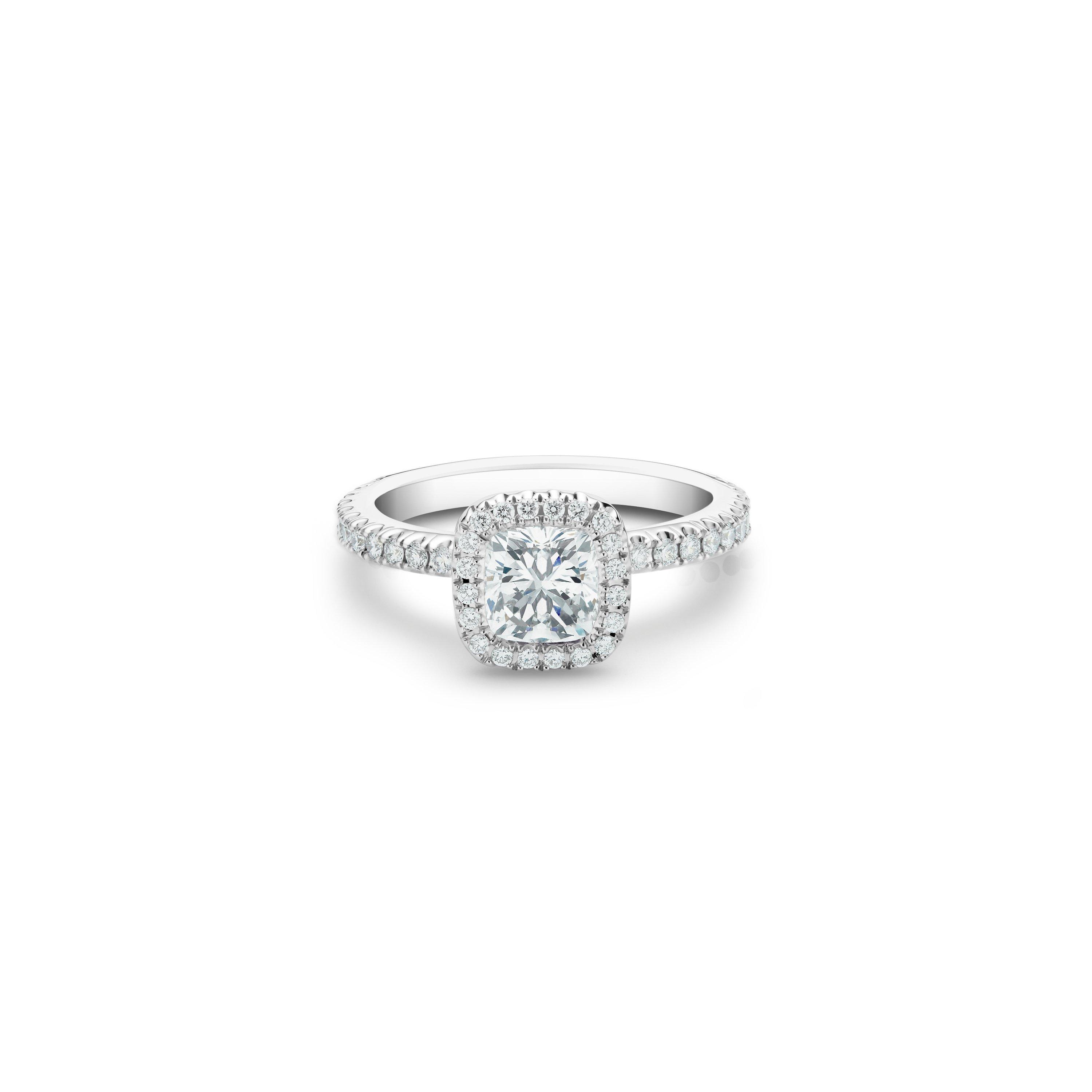Debeers Aura Cushion-cut Diamond Ring In White