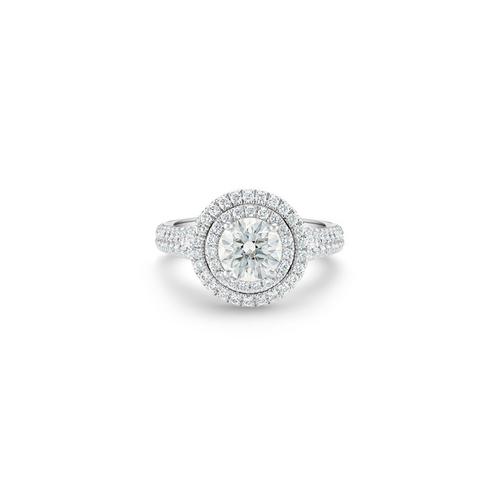 Debeers Aura Double Halo Round Brilliant Diamond Ring In White