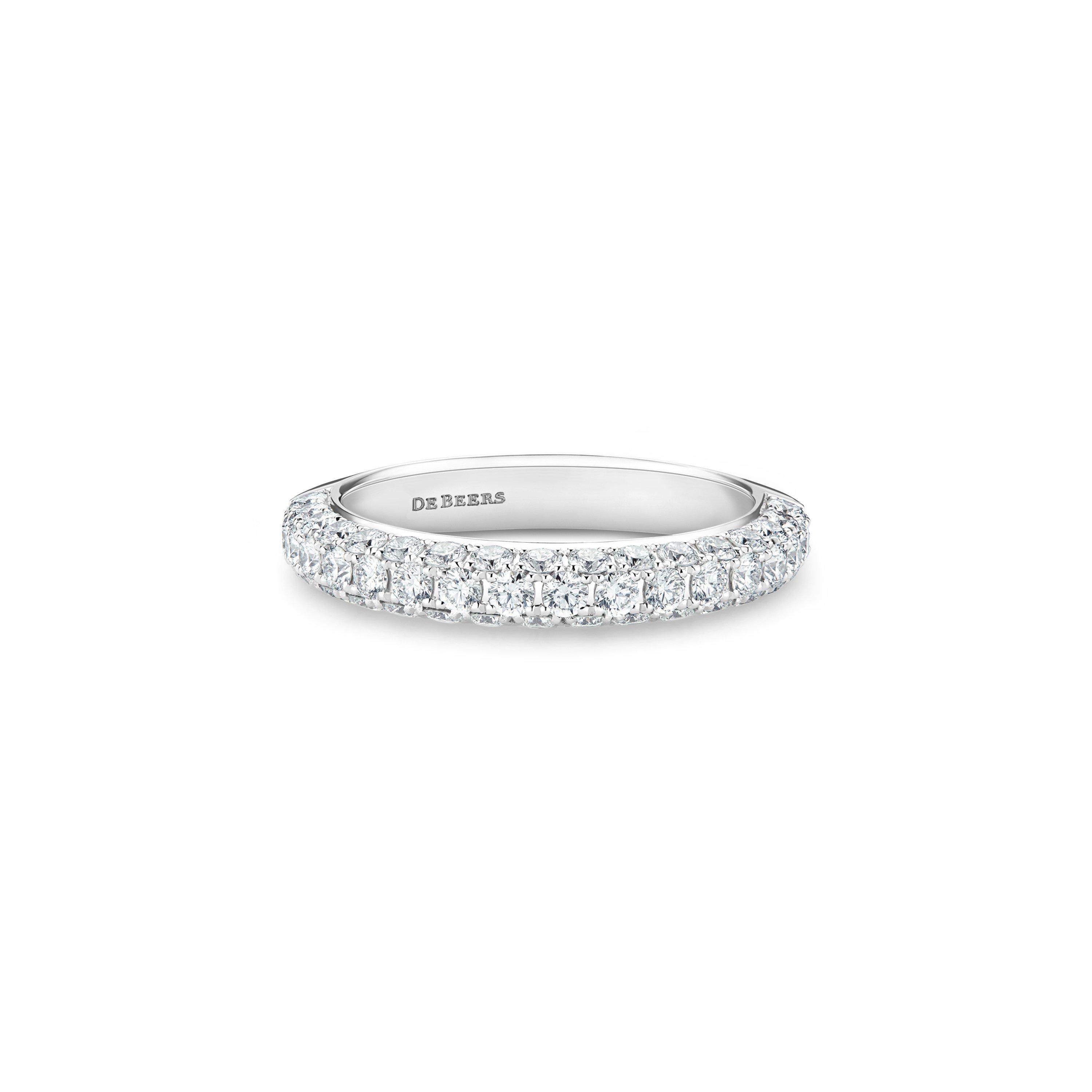 De Beers Platinum Diamond Classic Half Eternity Wedding Band Ring