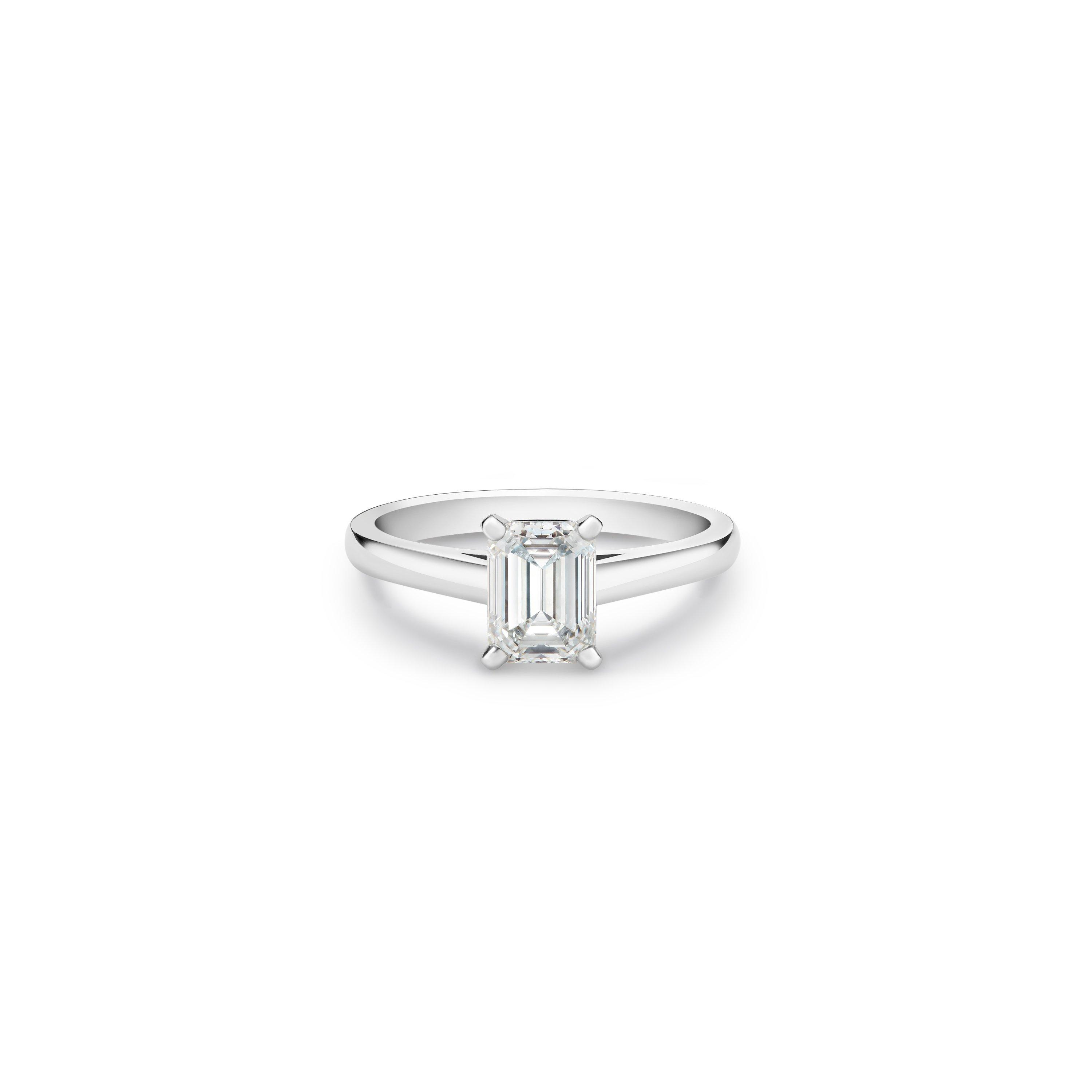 Debeers Db Classic Emerald-cut Diamond Ring In White