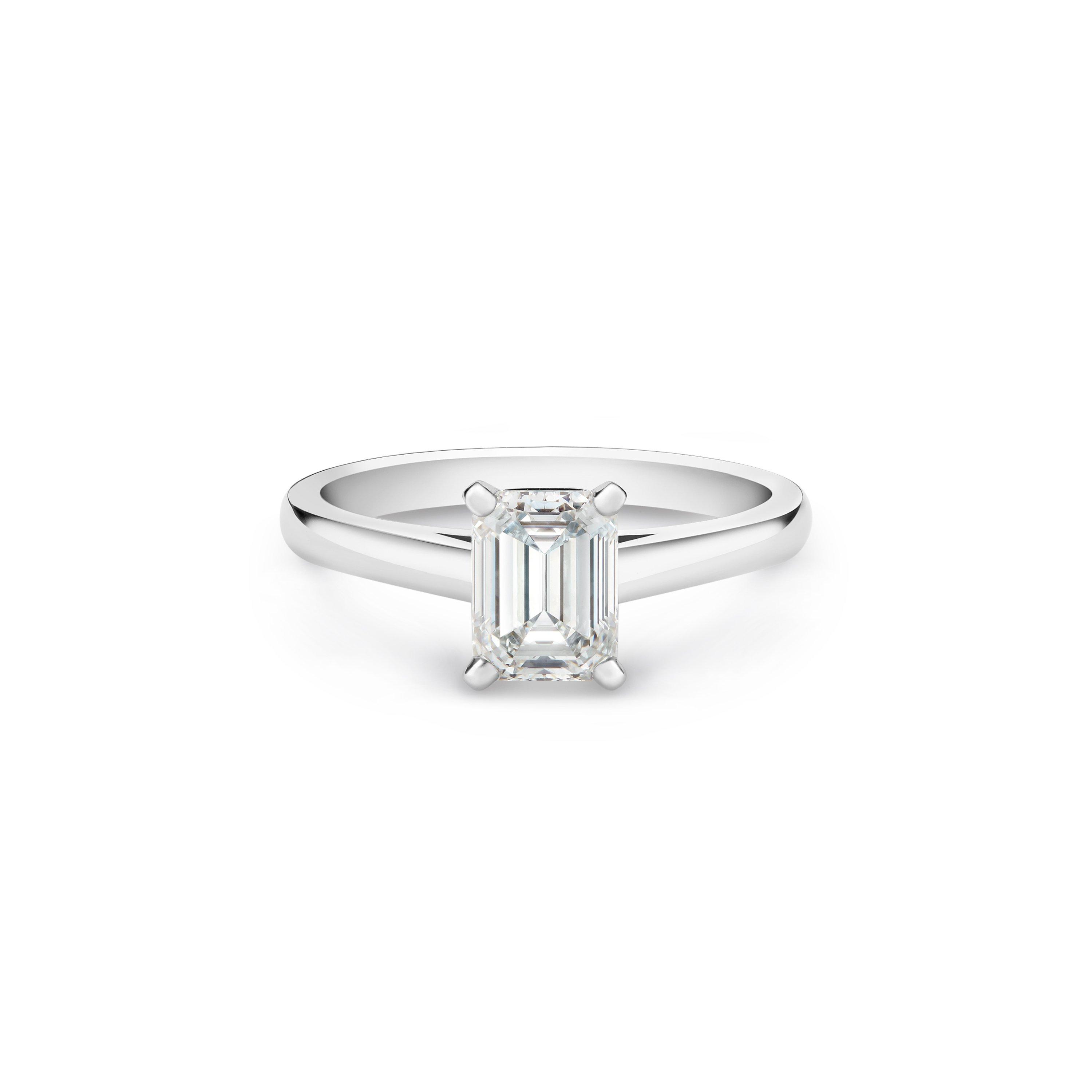 Debeers Db Classic Emerald-cut Diamond Ring In White