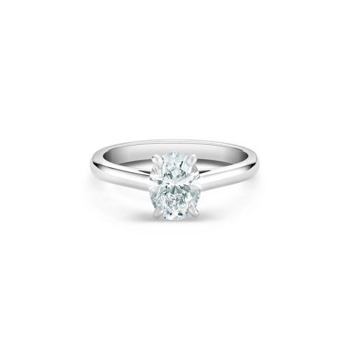 De Beers Platinum Oval Solitaire Diamond Ring - Size N1/2 For Sale