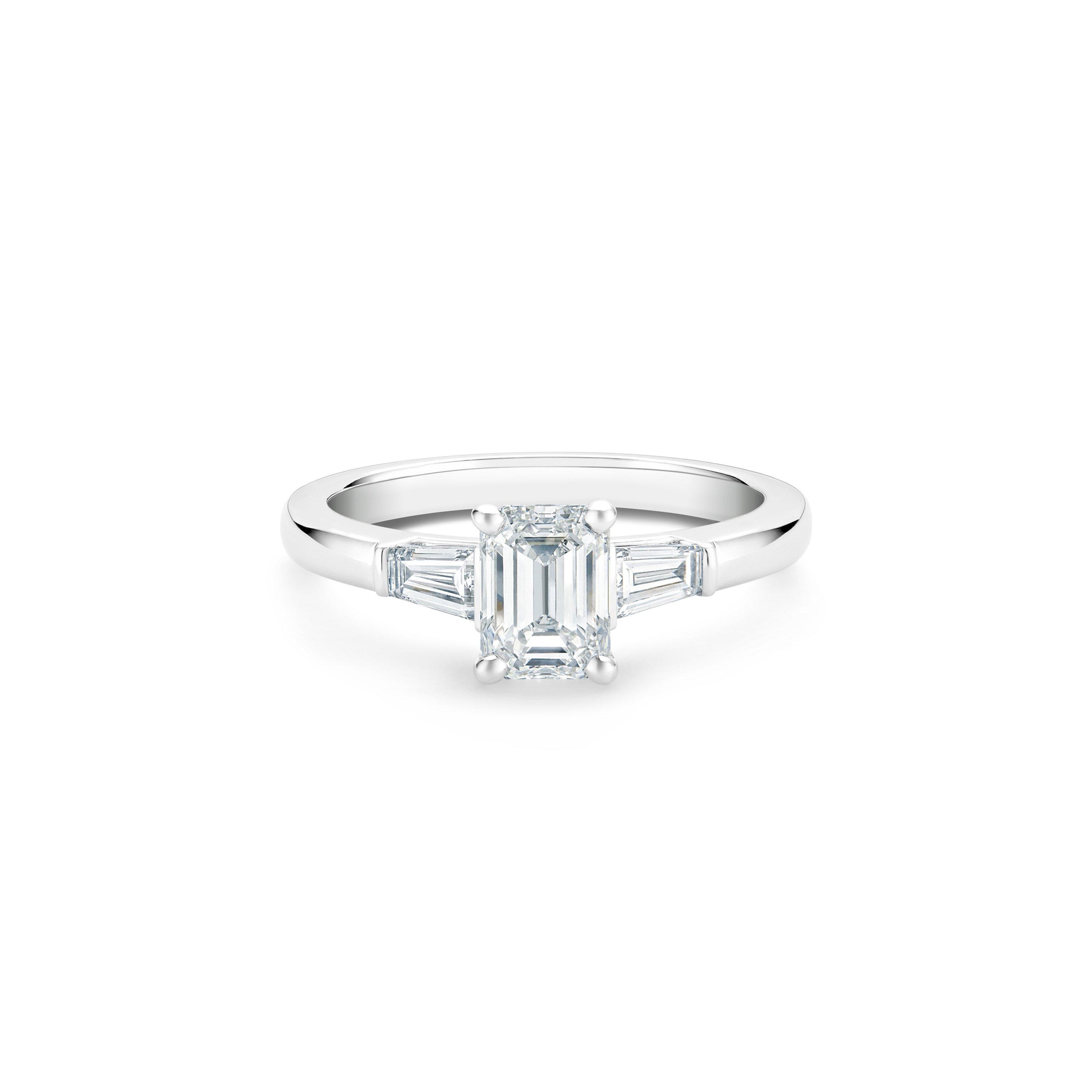 Debeers Db Classic Emerald-cut And Tapered Diamond Ring In White