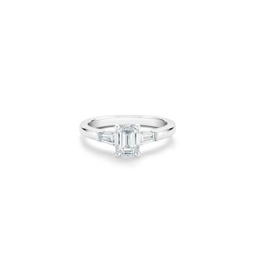 Debeers Db Classic Emerald-cut And Tapered Diamond Ring In White