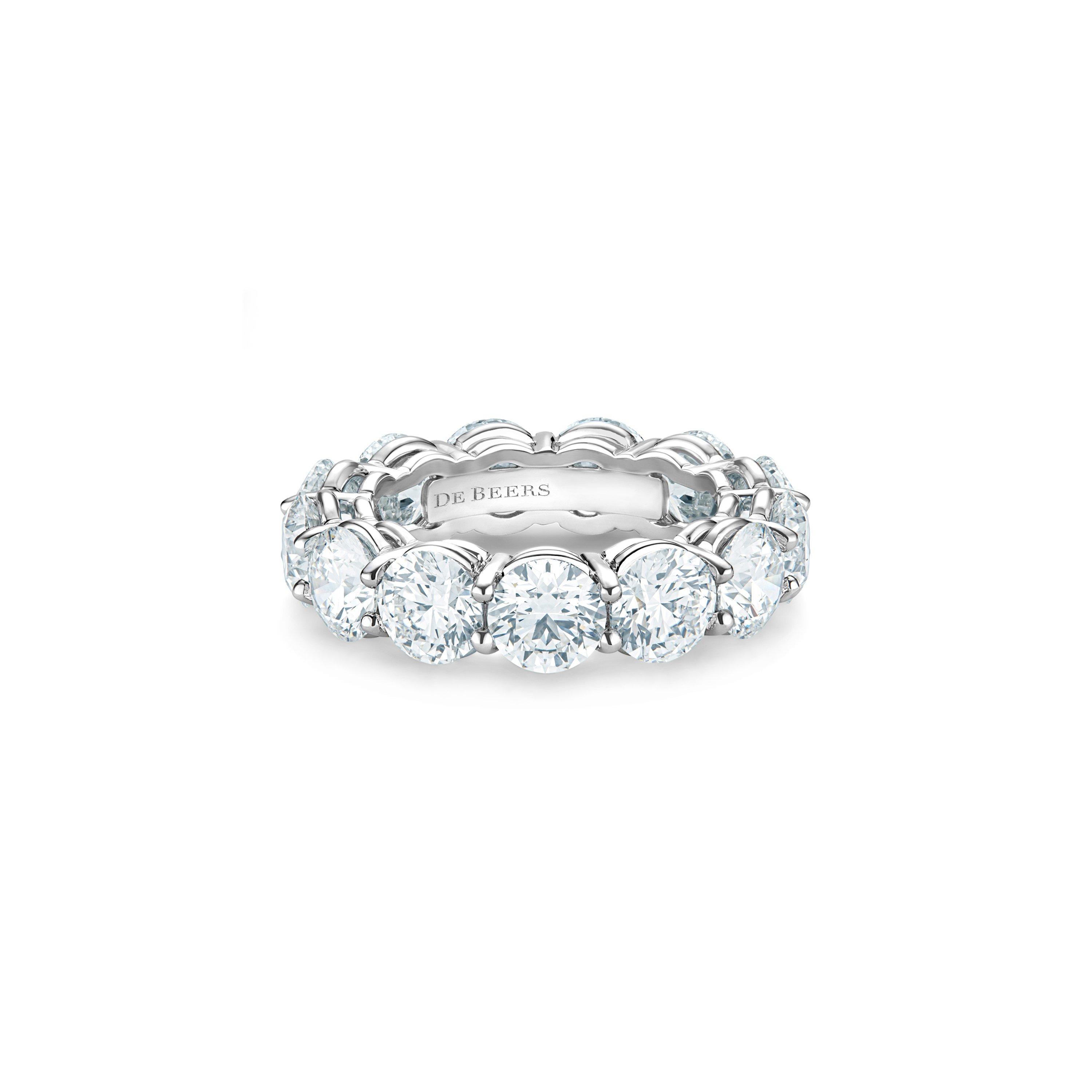 De Beers Platinum Diamond Classic Half Eternity Wedding Band Ring