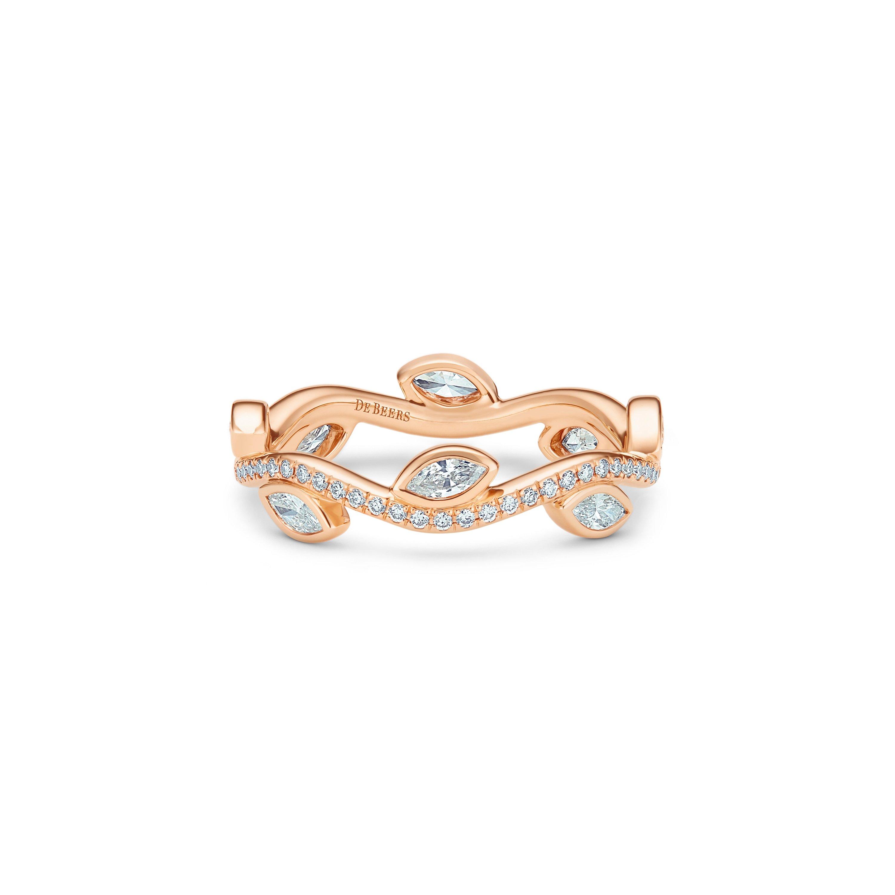 Adonis Rose engagement ring and wedding band, De Beers