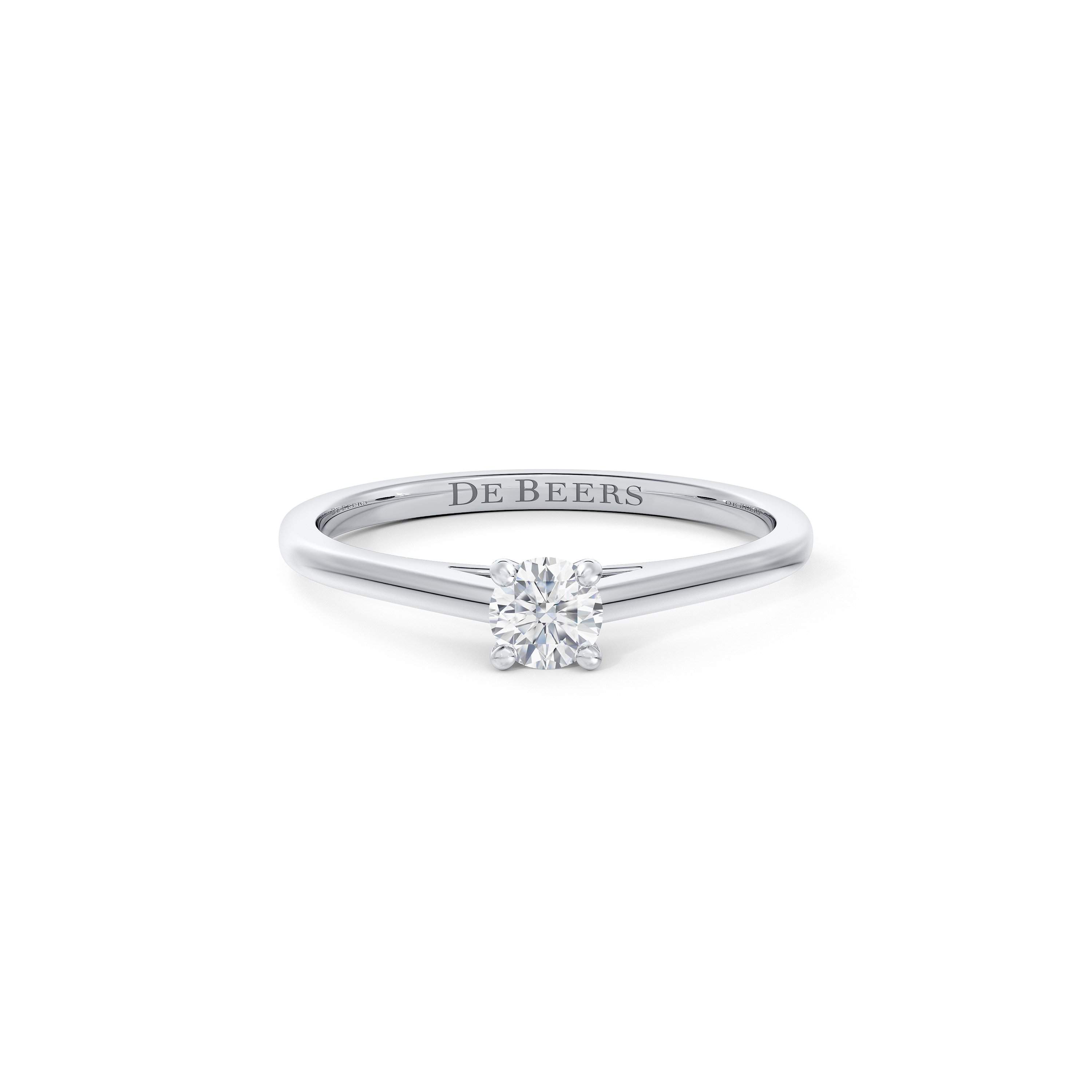 DB Classic Round Brilliant Diamond Ring in Platinum De Beers UK