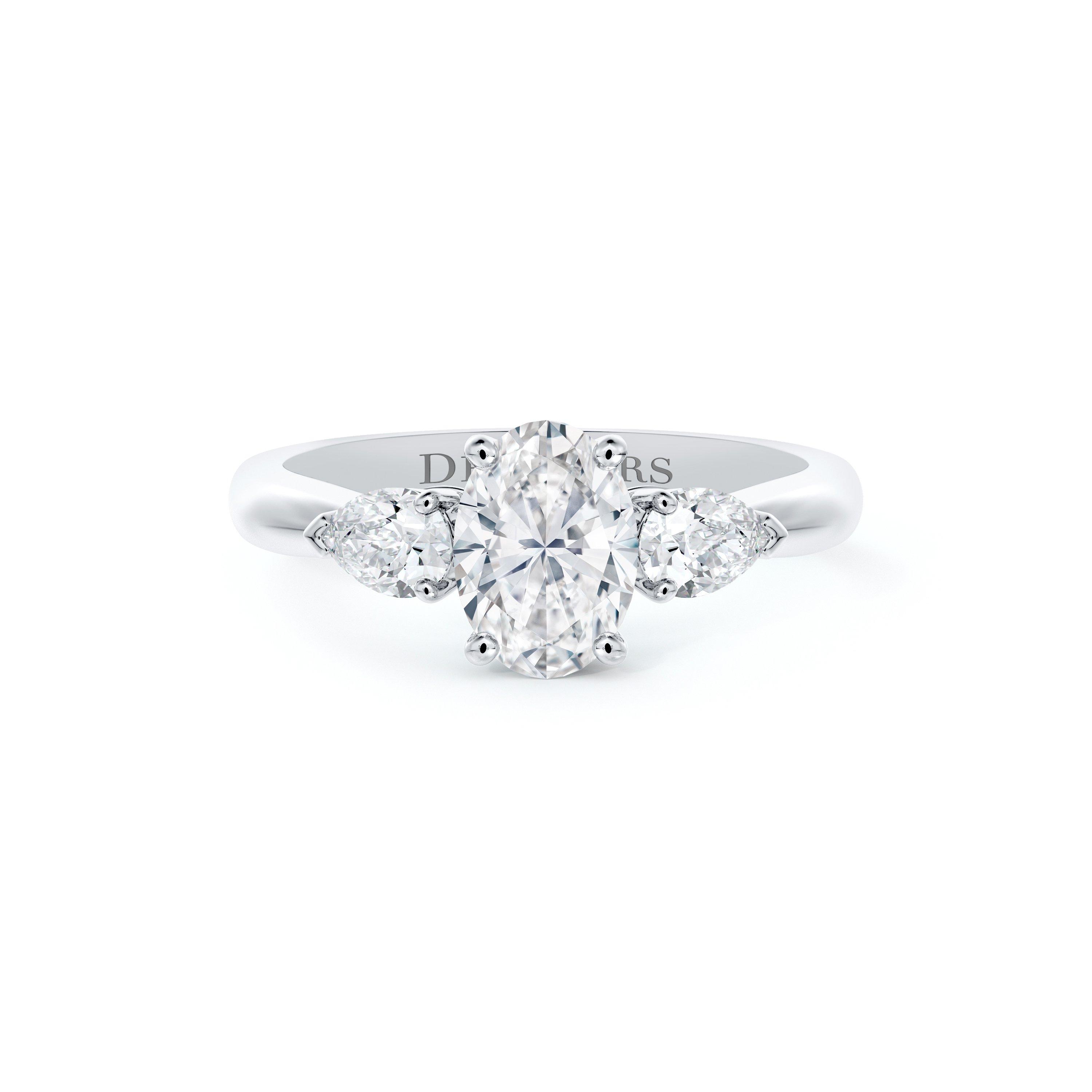 DB Classic Oval-Shaped Centre with Pear-Shaped Side Stones Diamond Ring