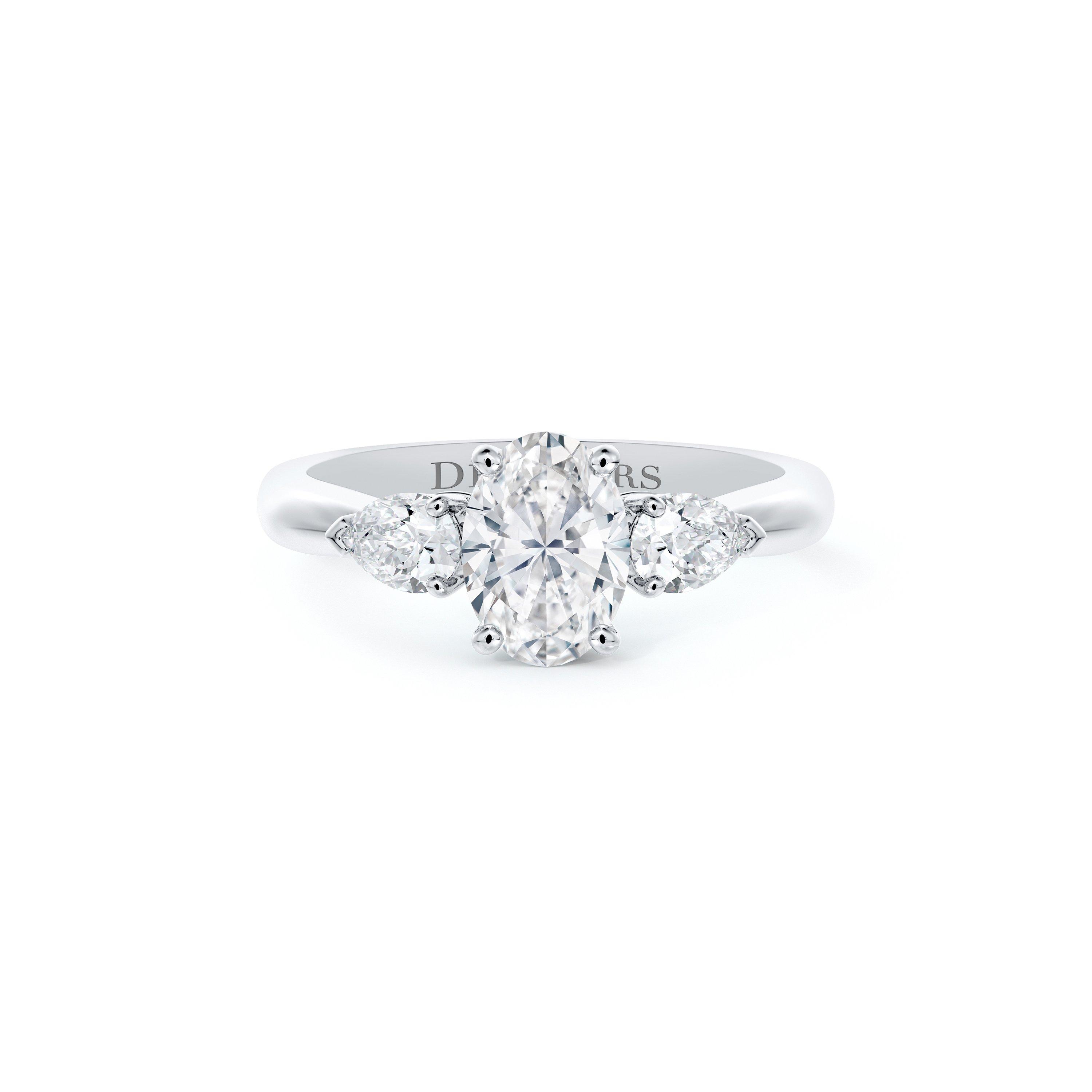 DB Classic Oval-Shaped Centre with Pear-Shaped Side Stones Diamond Ring