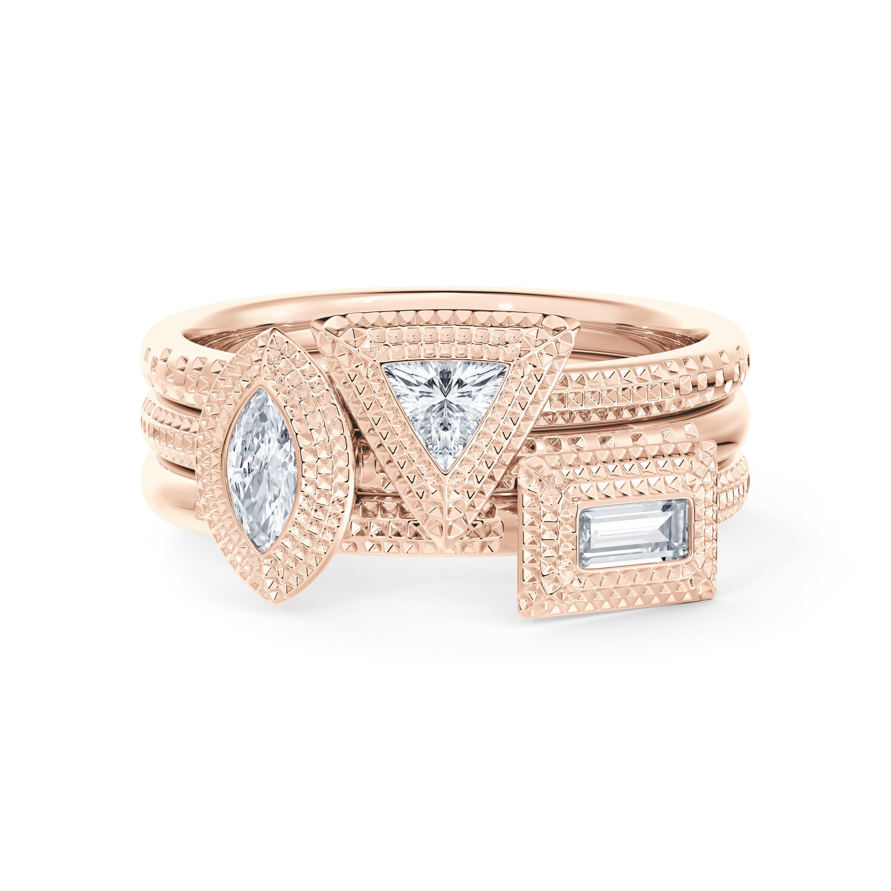 Talisman Trio Stacking Rings in Rose Gold