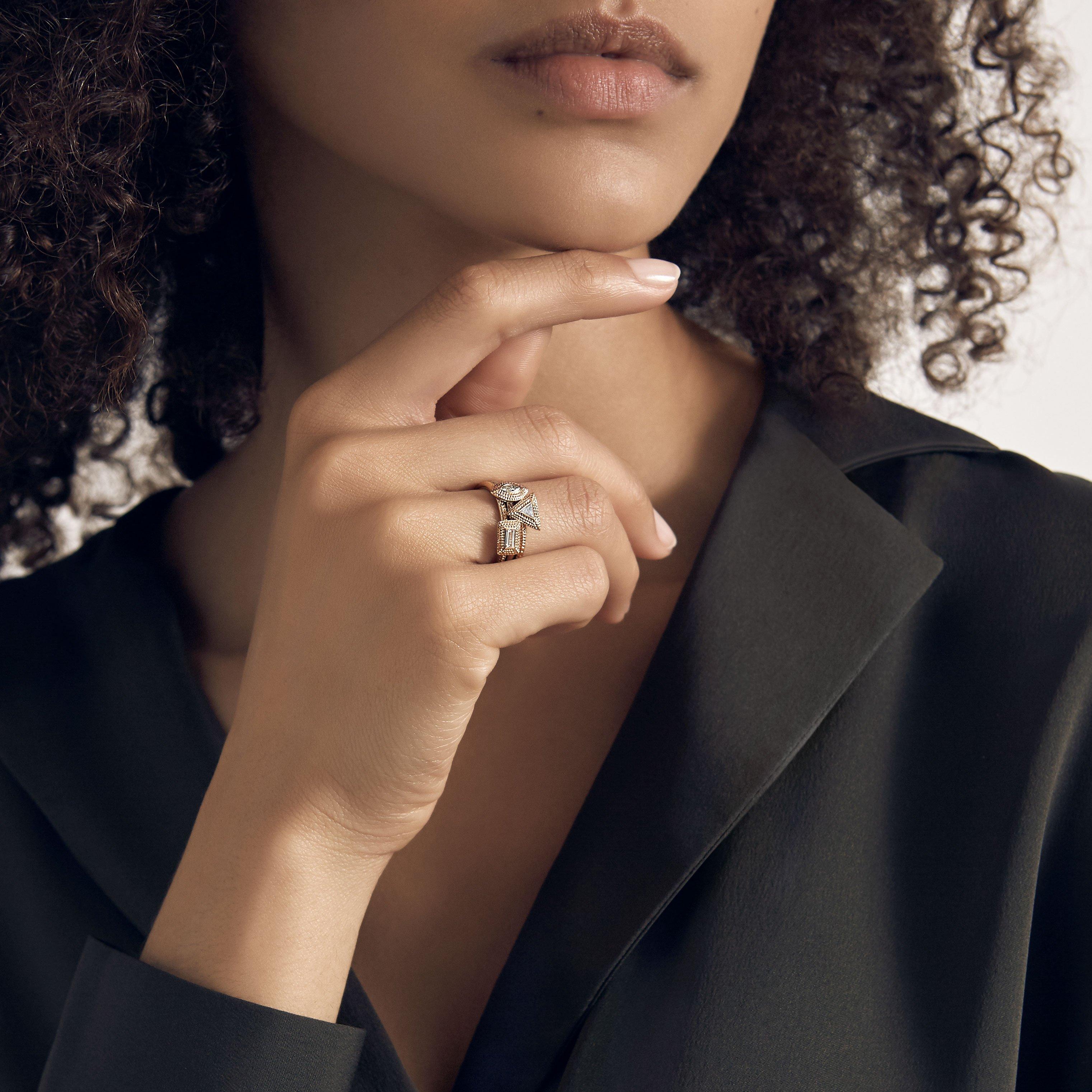 Talisman trio stacking rings in rose gold