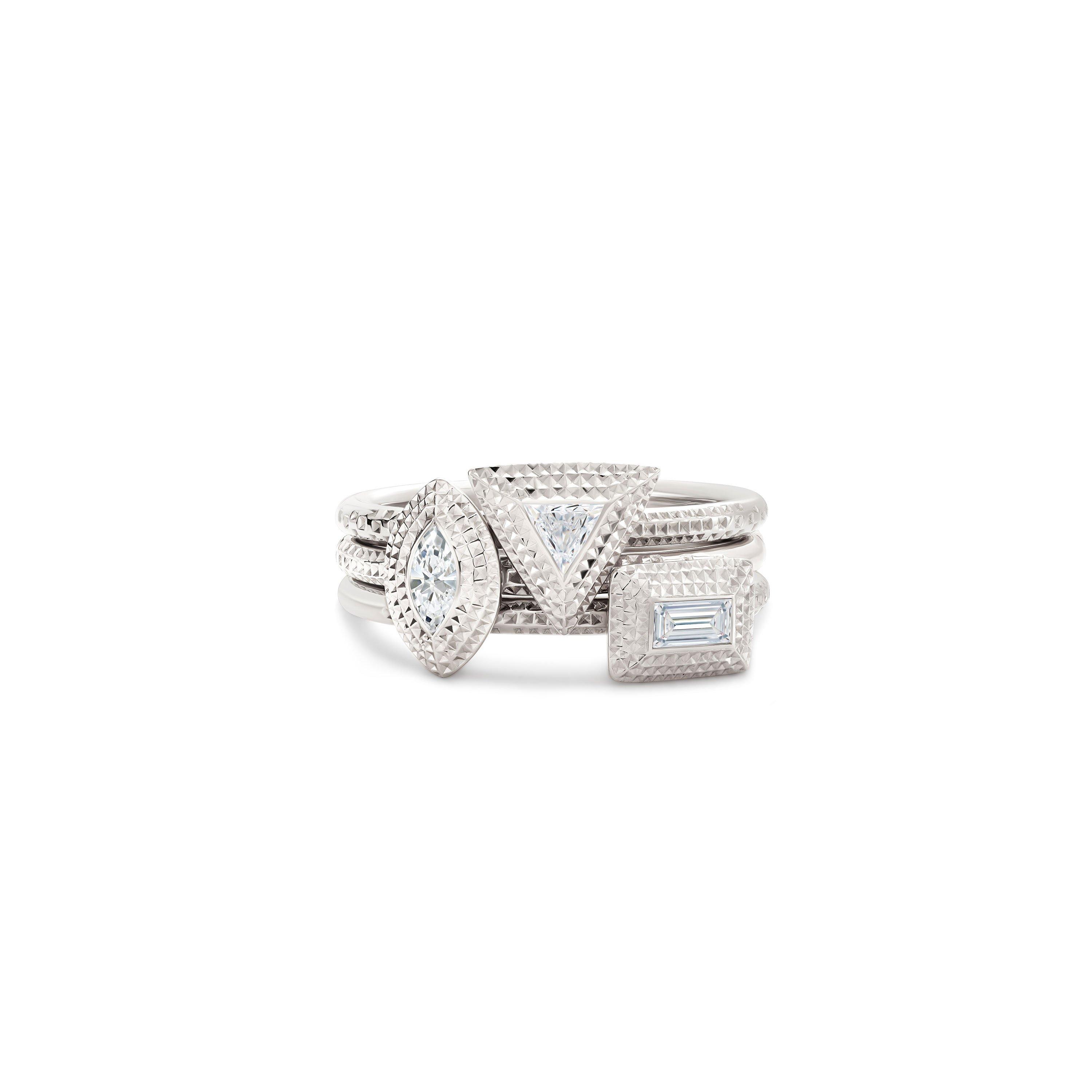 de Beers Jewellers 18kt White Gold Talisman Trio Diamond Stacking Rings - Silver