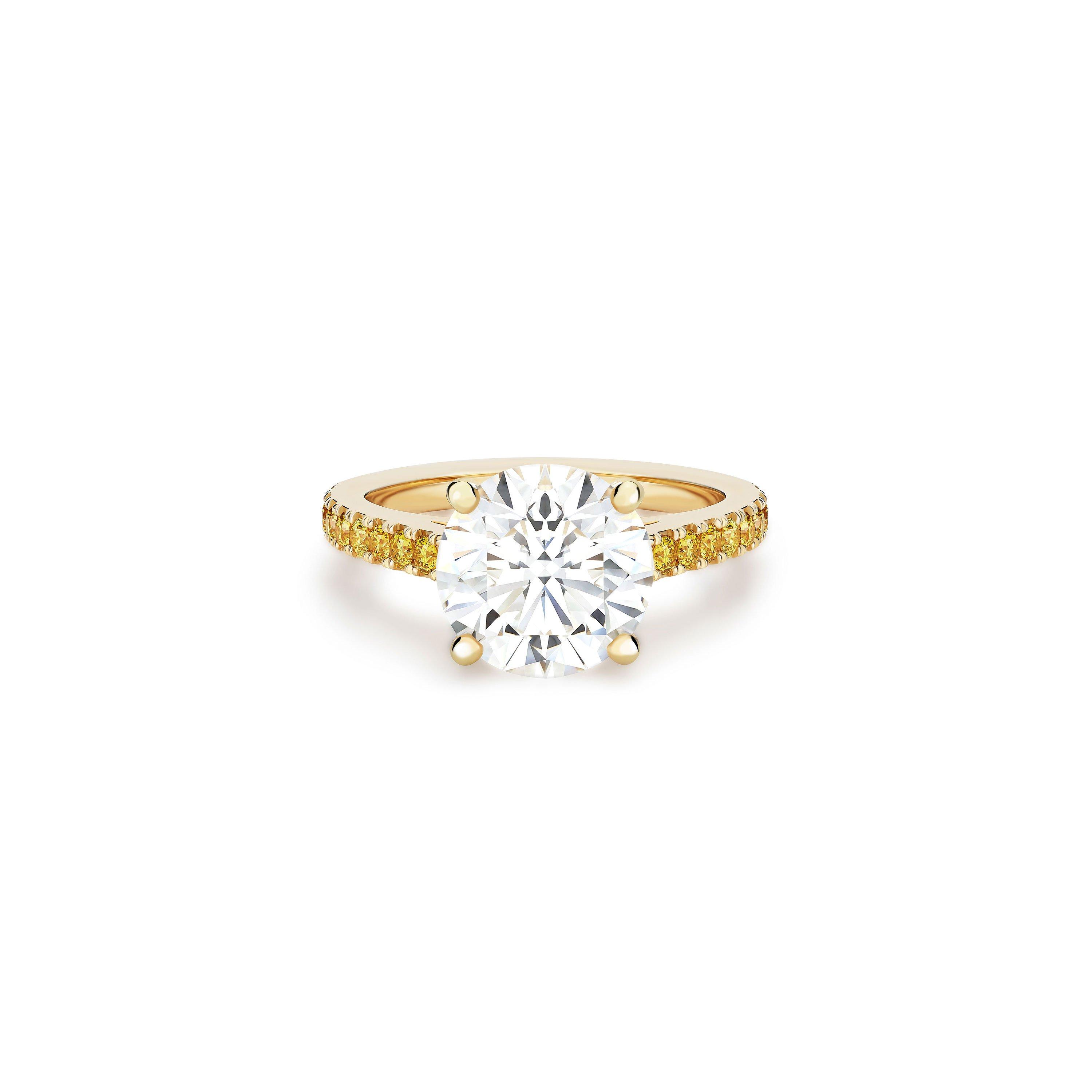 Solitaire DB Classic Taille Brillant Anneau en Or Jaune Pavé Diamants de Couleur, image 1