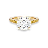 Solitaire DB Classic taille brillant anneau en or jaune pavé diamants de couleur, image 1