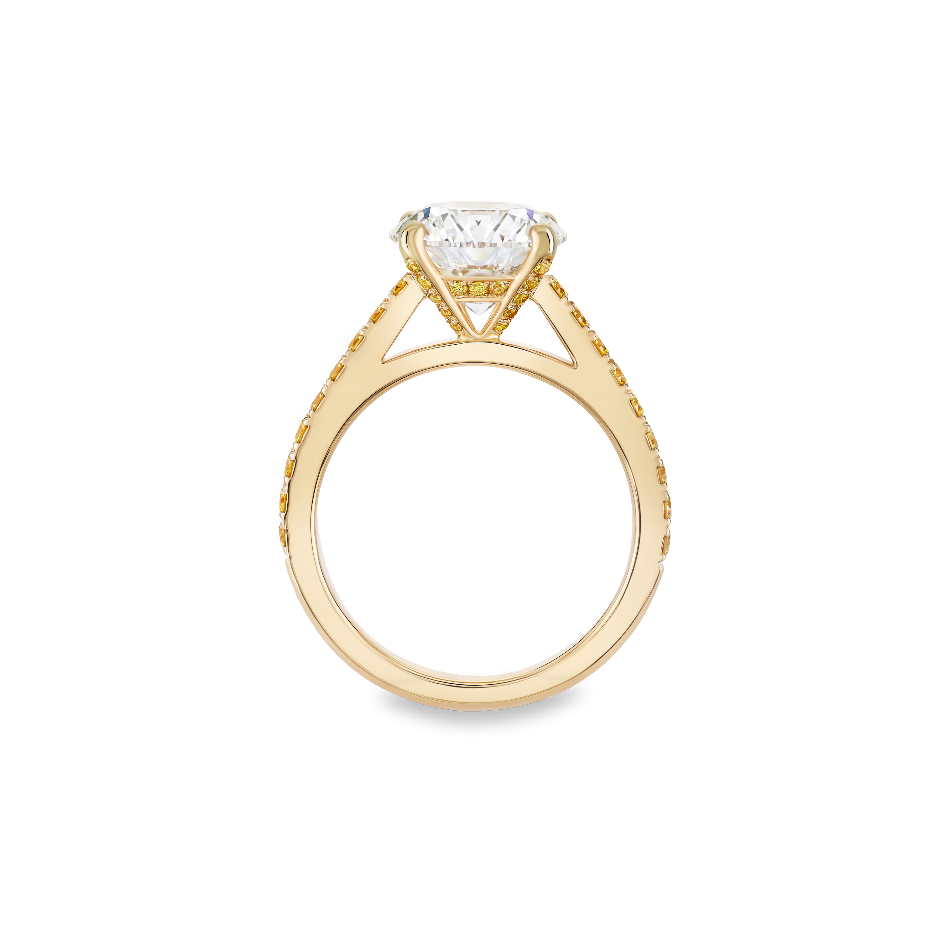 Solitaire DB Classic taille brillant anneau en or jaune pavé diamants de couleur, image 2