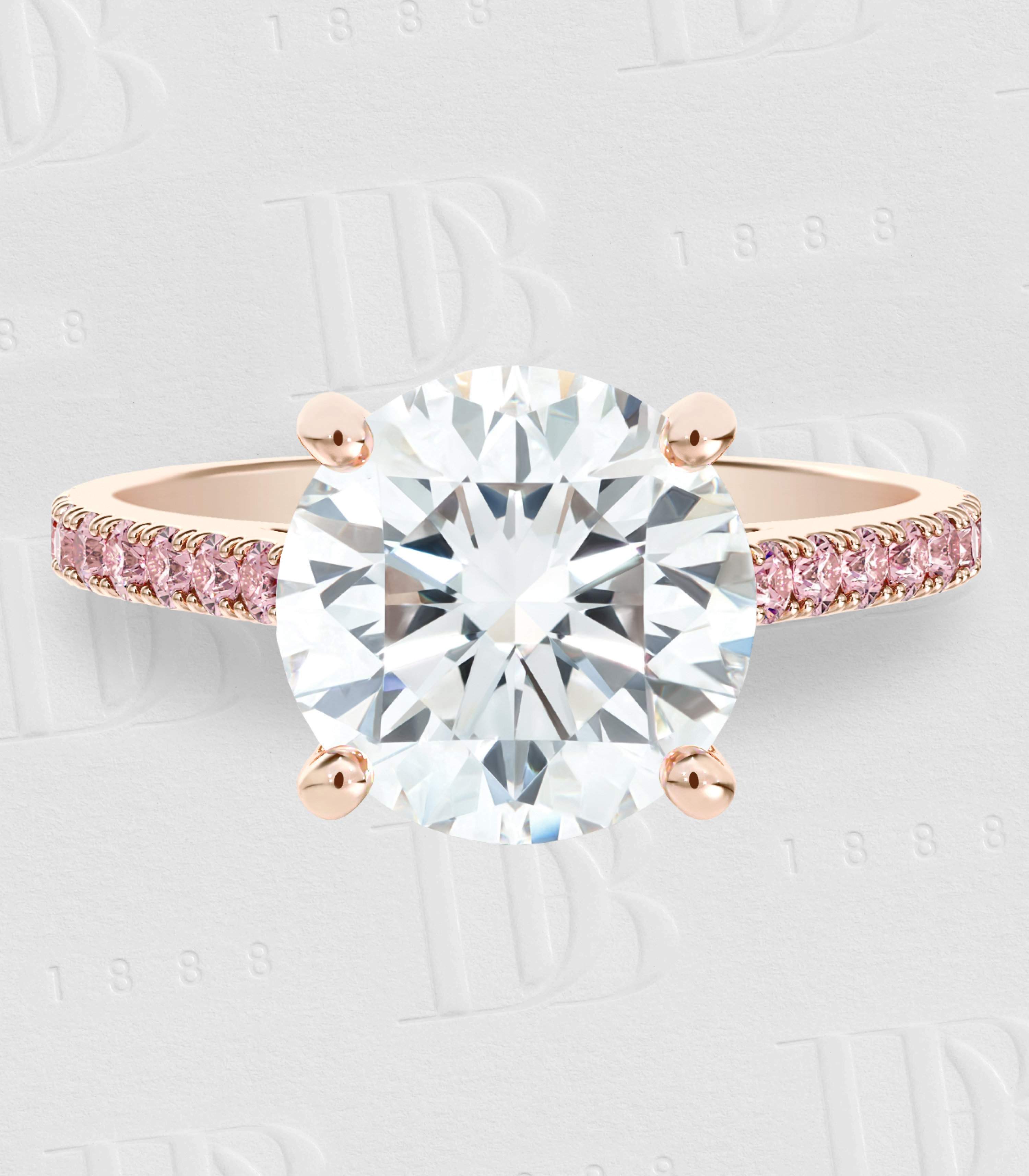 Solitaire DB Classic taille brillant anneau en or rose pavé diamants de couleur, image 2