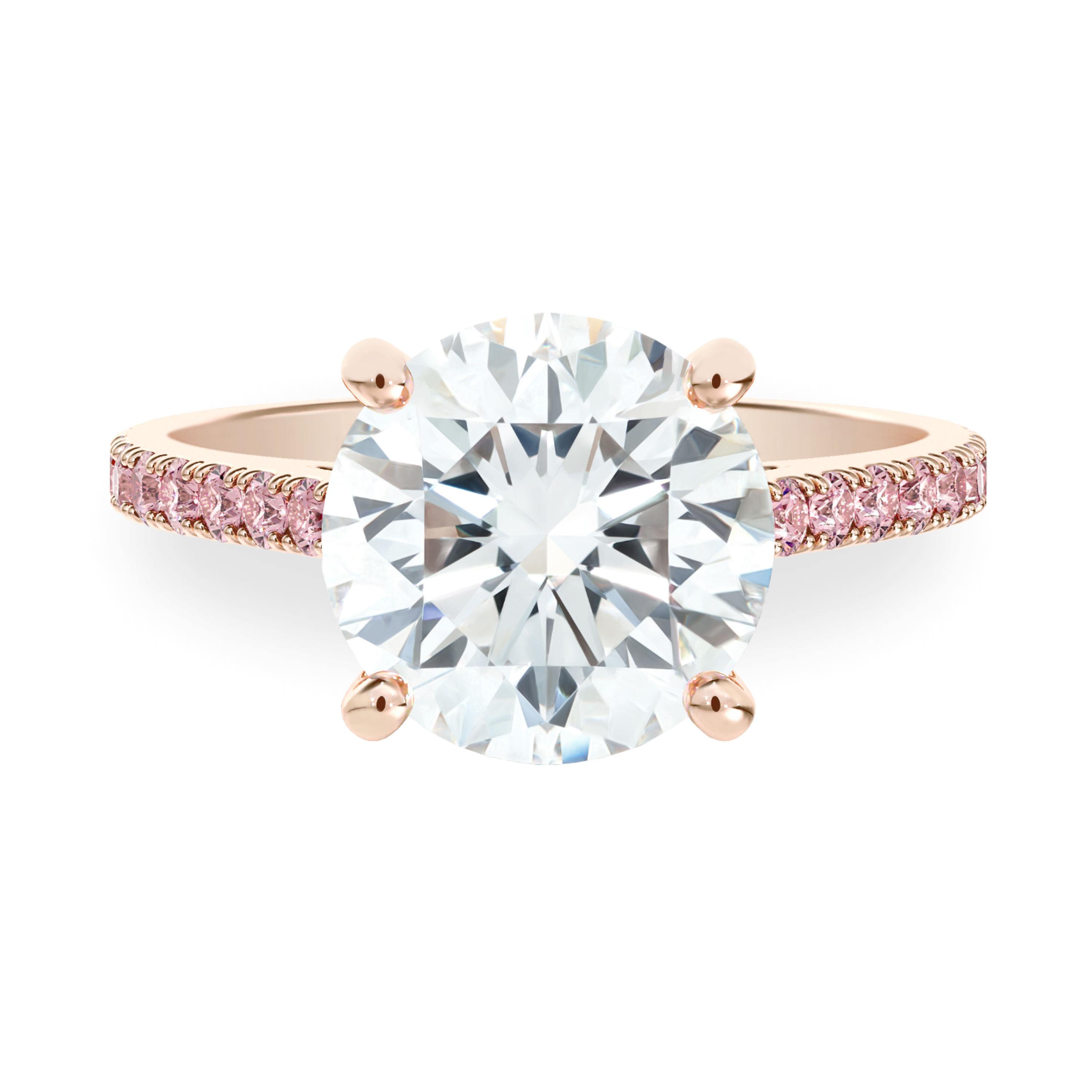 Solitaire DB Classic Taille Brillant Anneau en Or Rose Pav&eacute; Diamants de Couleur, image 1