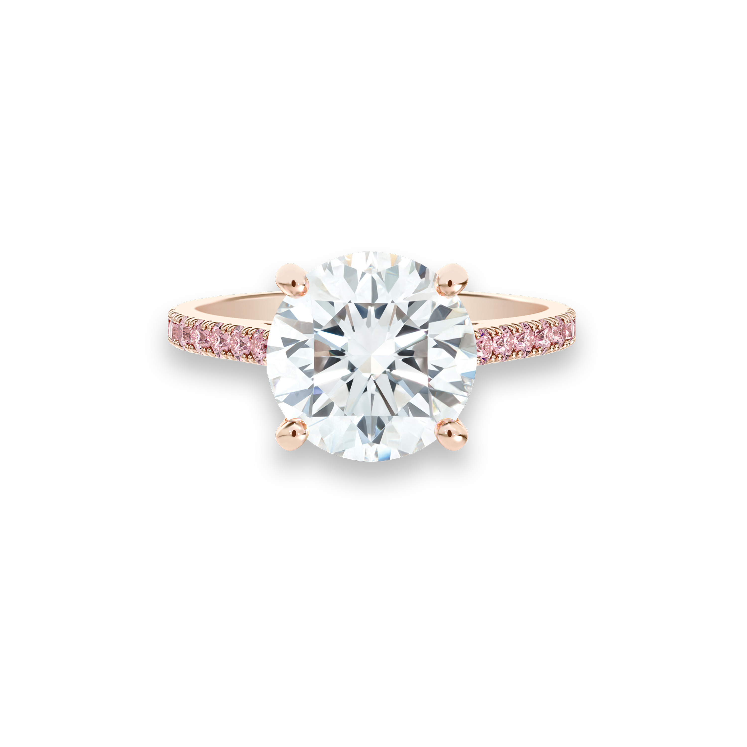 Solitaire DB Classic Taille Brillant Anneau en Or Rose Pav&eacute; Diamants de Couleur, image 1