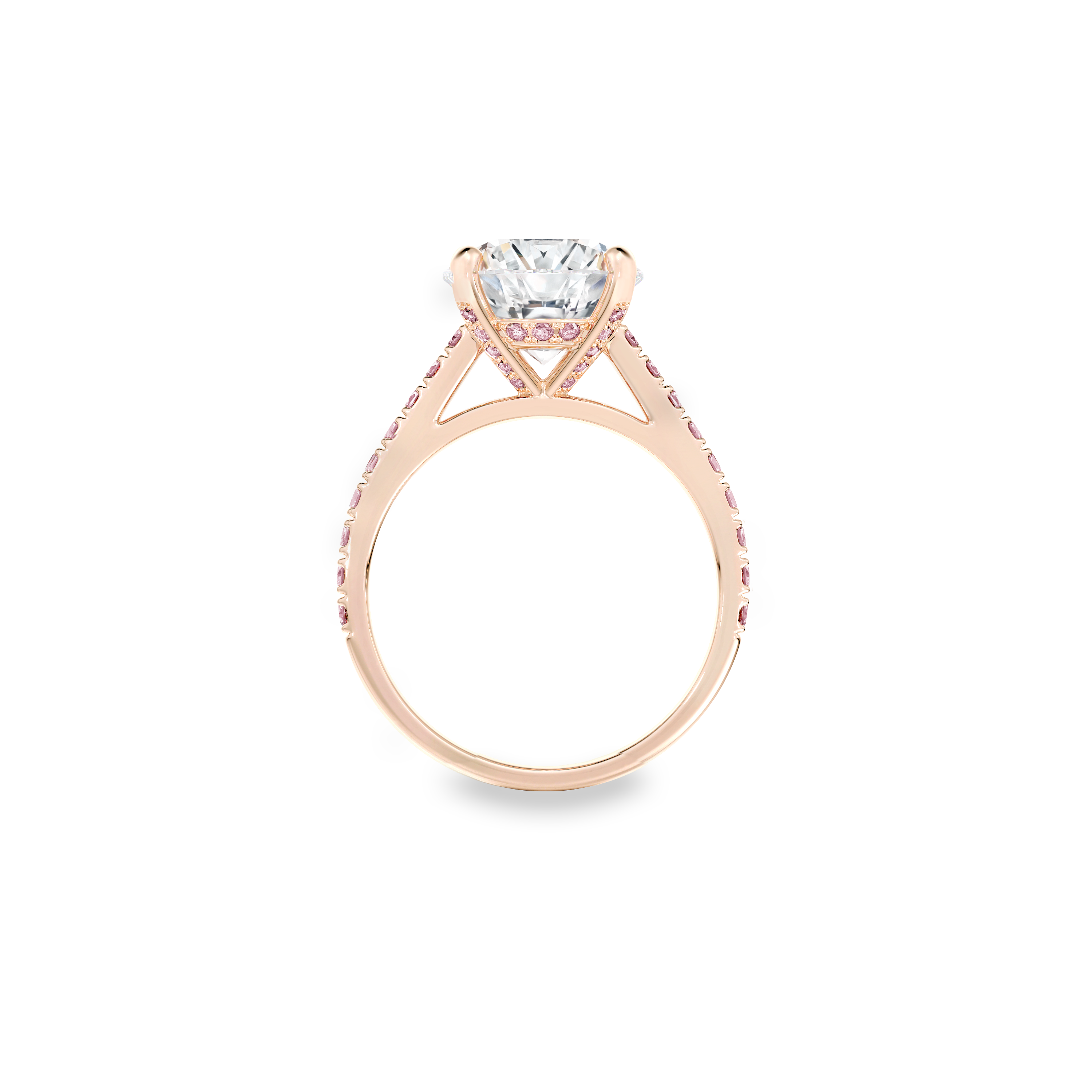 Solitaire DB Classic Taille Brillant Anneau en Or Rose Pav&eacute; Diamants de Couleur, image 2