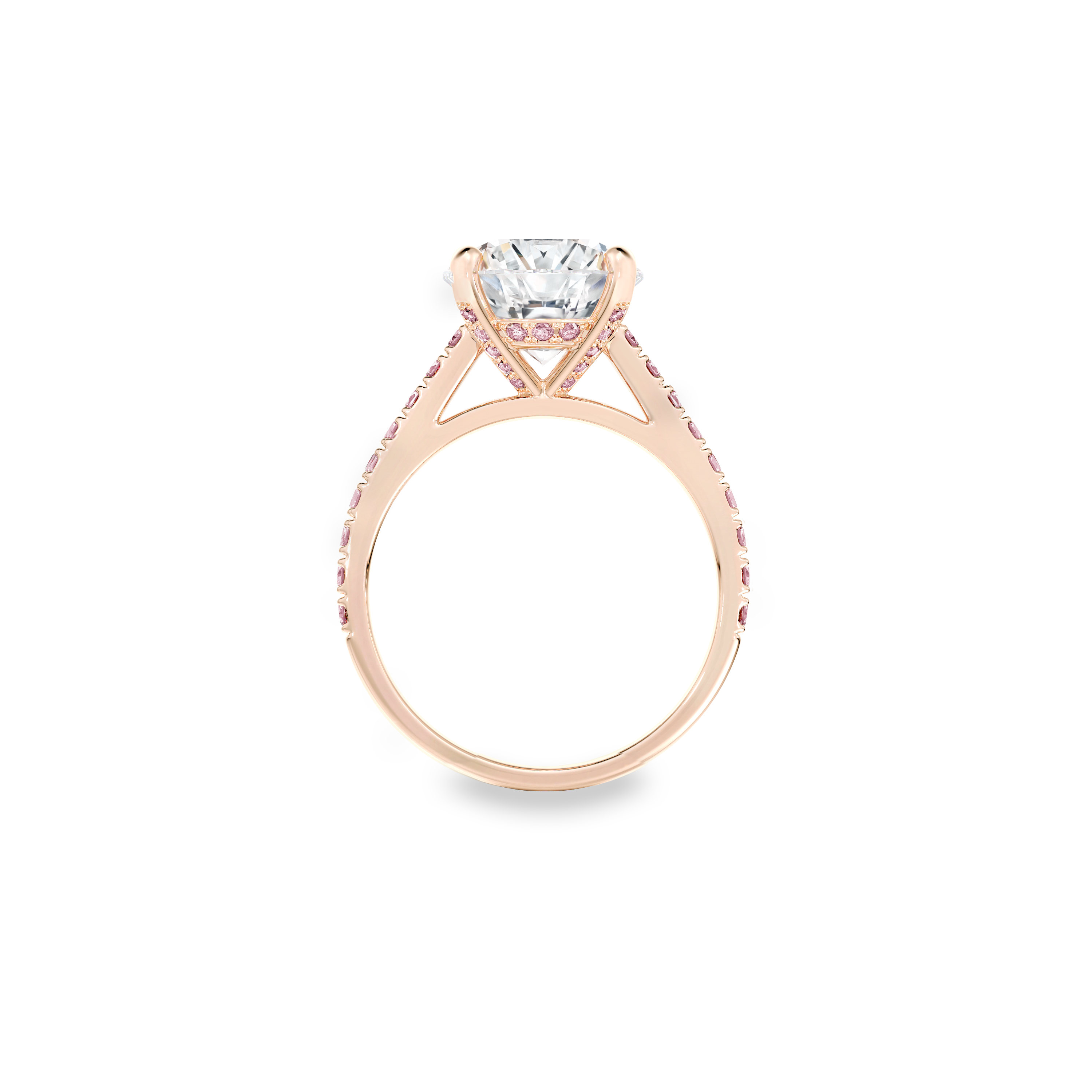 Solitaire DB Classic taille brillant anneau en or rose pavé diamants de couleur, image 2