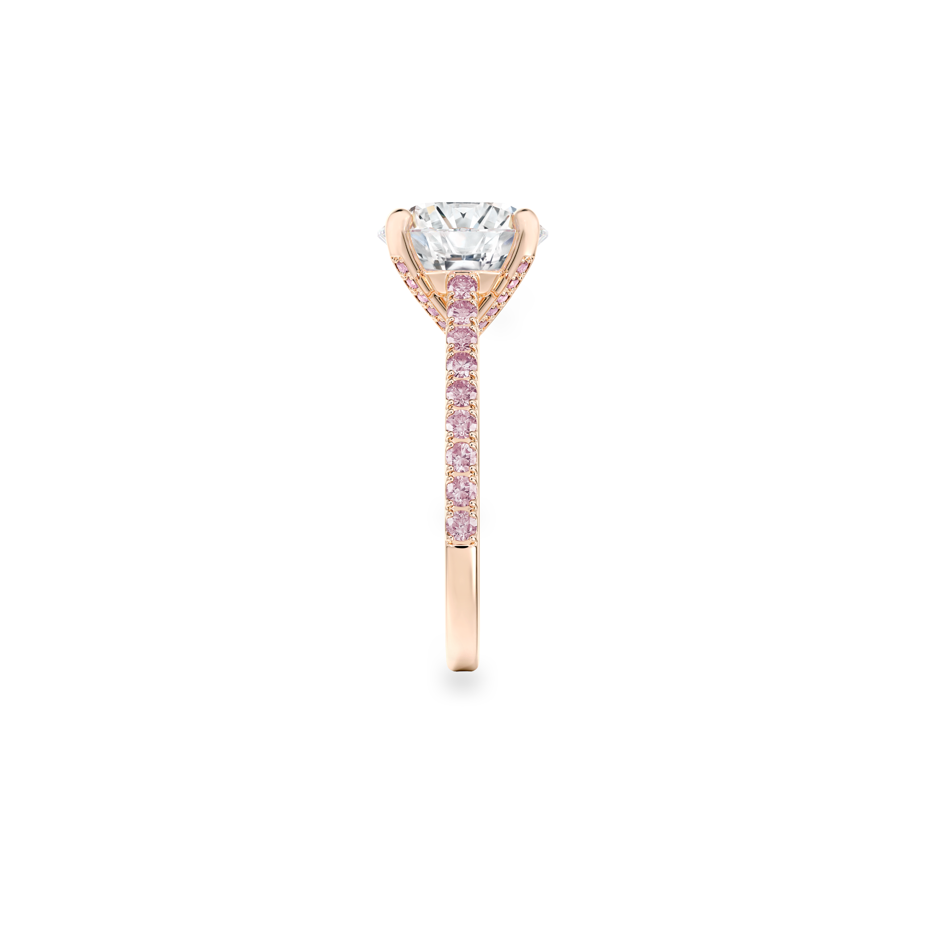 Solitaire DB Classic taille brillant anneau en or rose pavé diamants de couleur, image 3