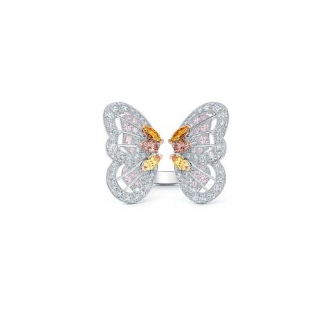 Portraits of Nature butterfly 蝴蝶中彩橙钻和粉钻戒指