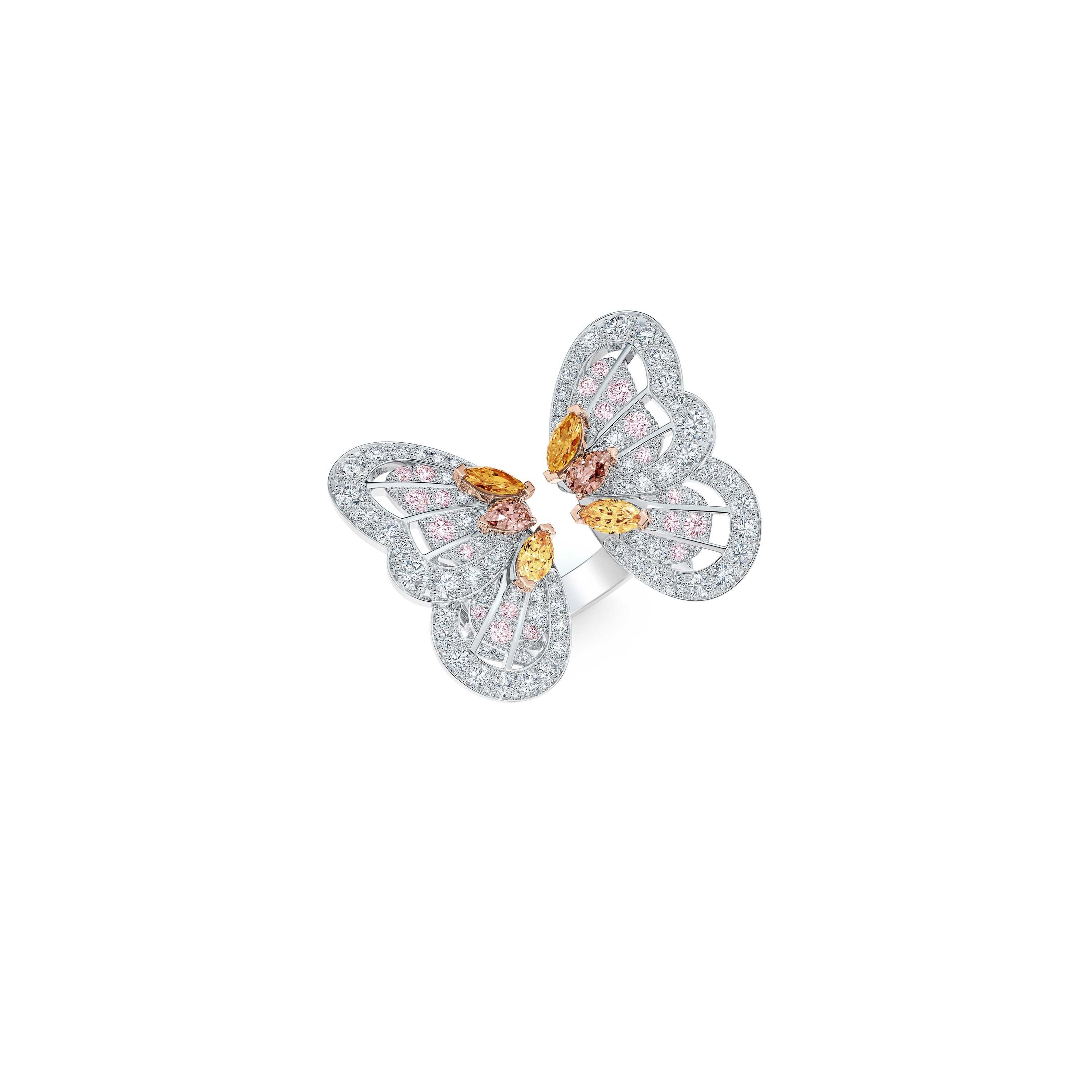 Portraits of Nature butterfly 蝴蝶中彩橙鉆和粉鉆戒指