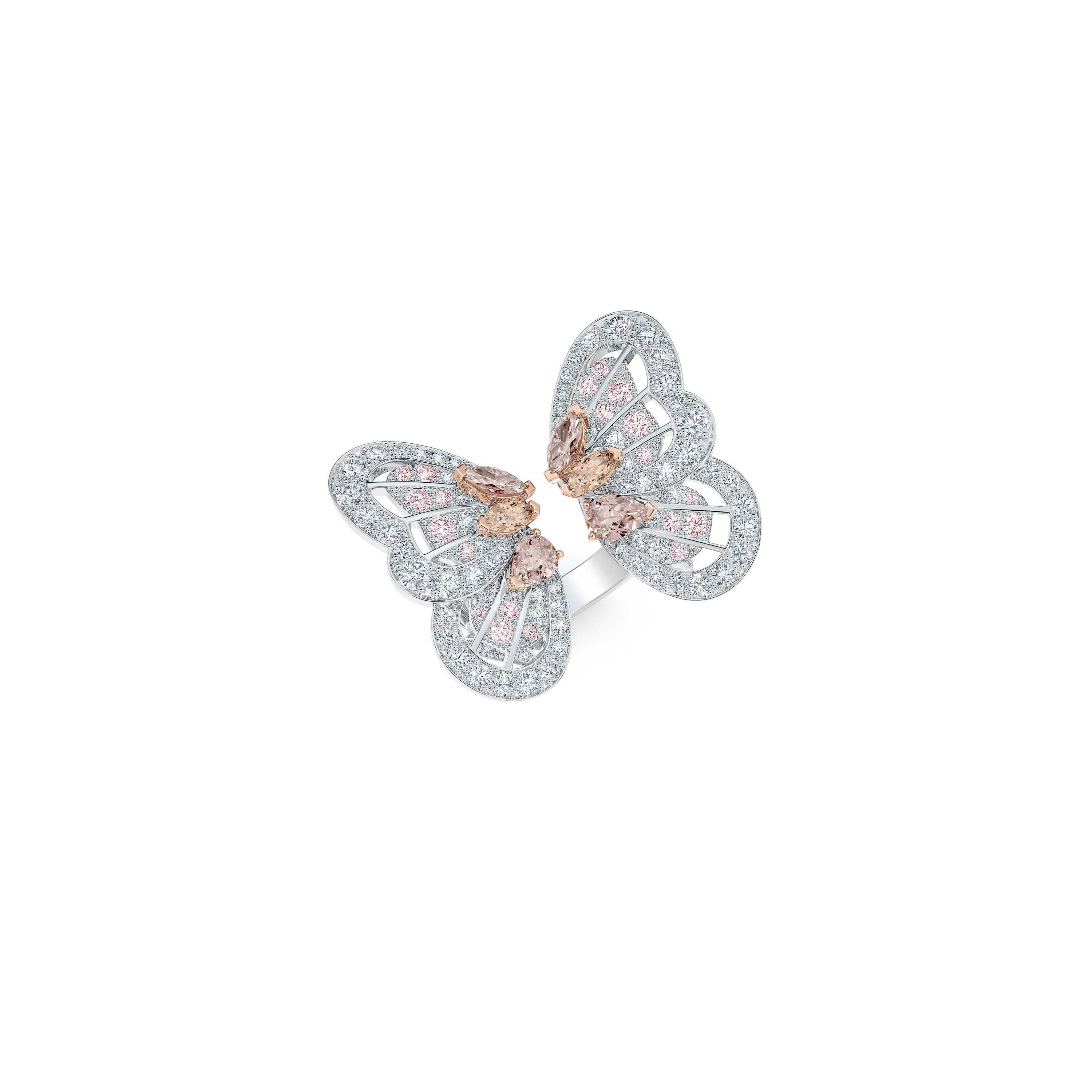 Portraits of Nature butterfly 蝴蝶中彩粉調棕鉆戒指