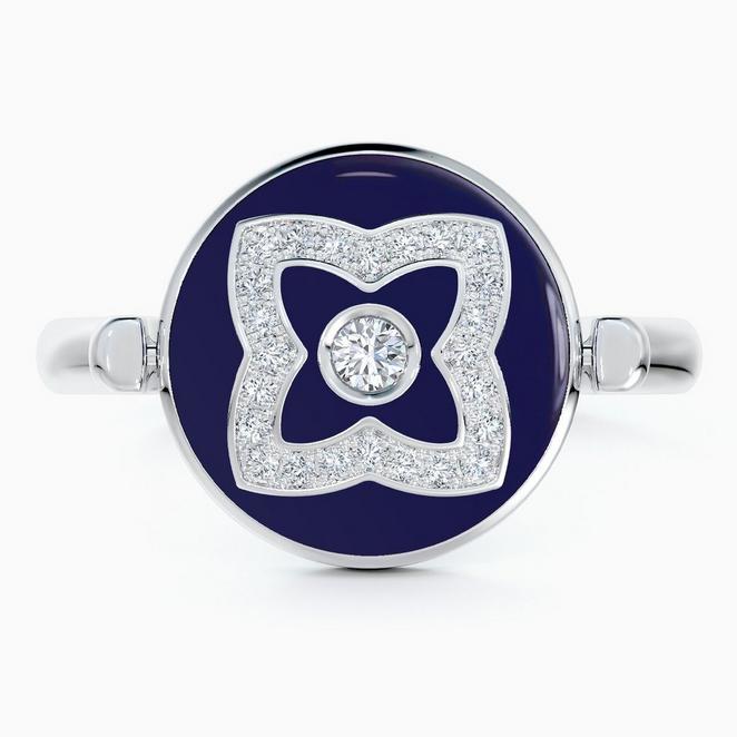 Enchanted Lotus ring in white gold and blue enamel, image 1