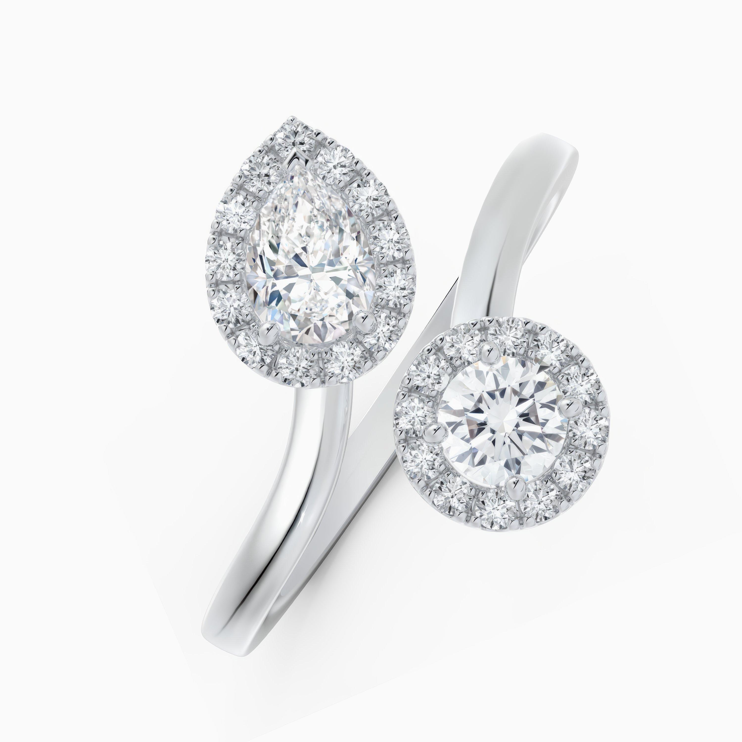 Aura Toi & Moi Pear-Shaped and Round Brilliant Diamond Ring, image 2