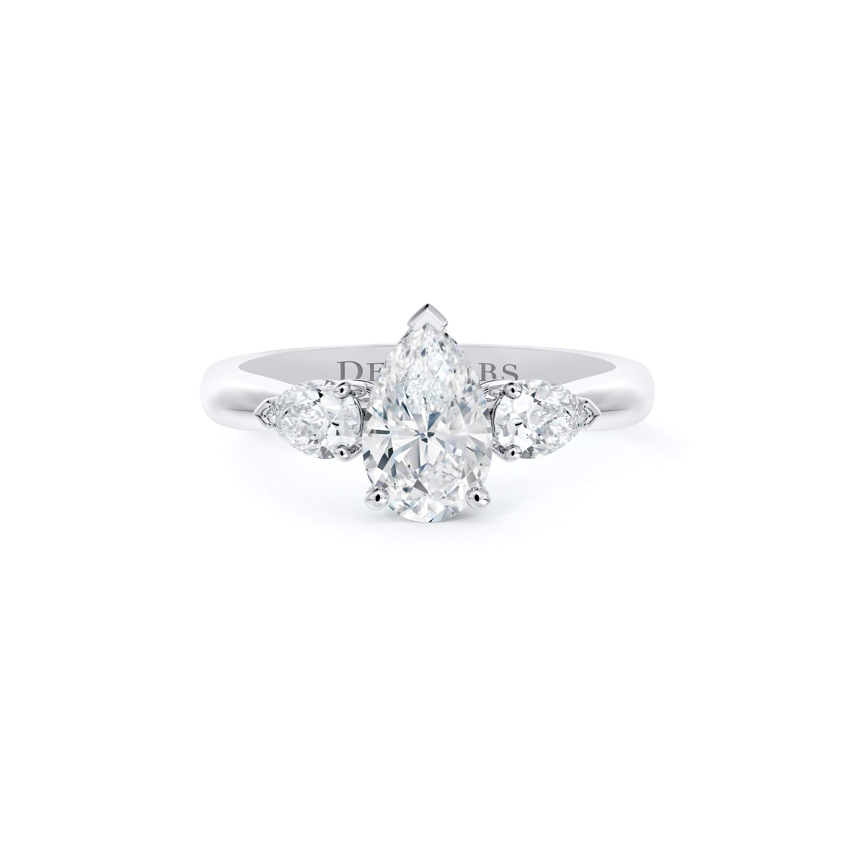 Solitaire DB Classic Taille Poire et Diamants Lateraux Taille Poire De Beers FR