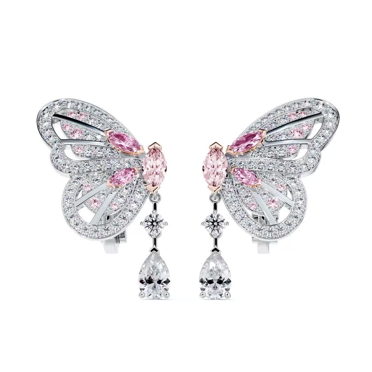 Boucles d’oreilles Portraits of Nature butterfly diamants roses, video 1