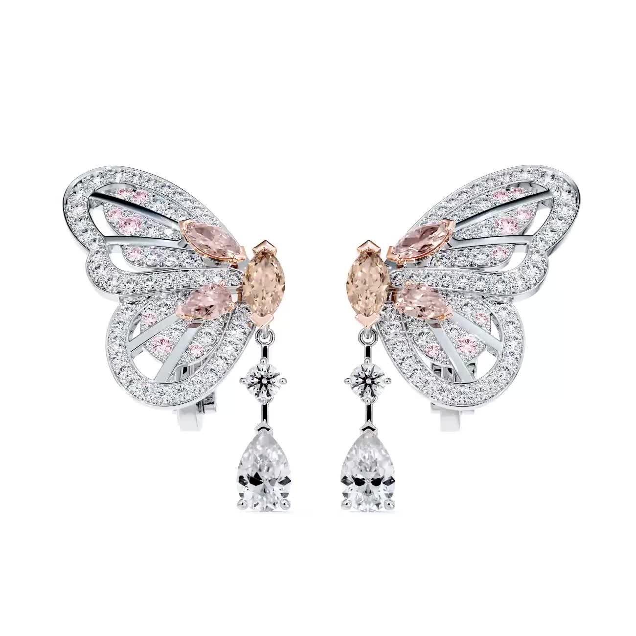 Boucles D&rsquo;Oreilles Portraits of Nature Butterfly Diamants Brun Ros&eacute;, video 1