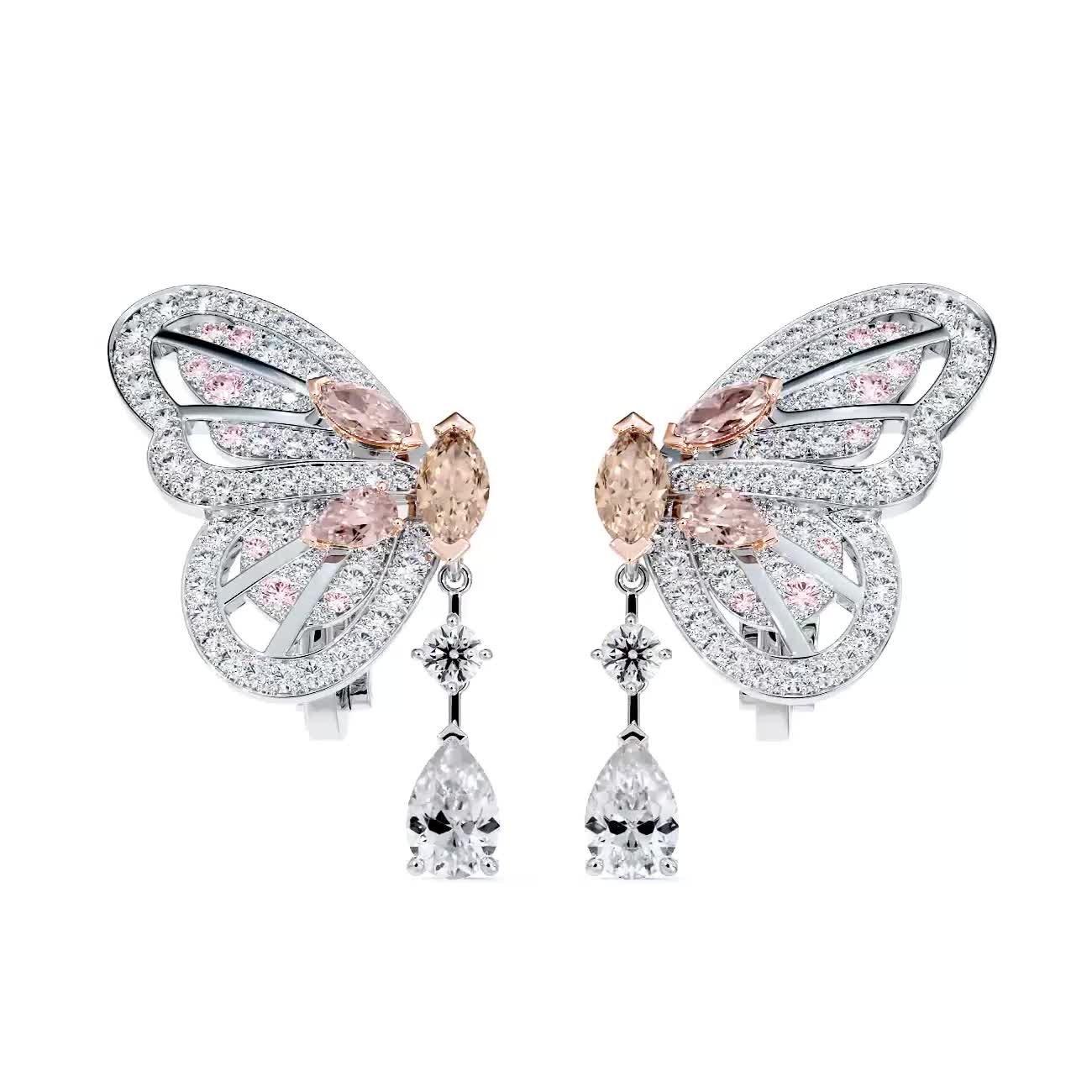 Portraits of Nature butterfly fancy pinkish brown earrings, video 1