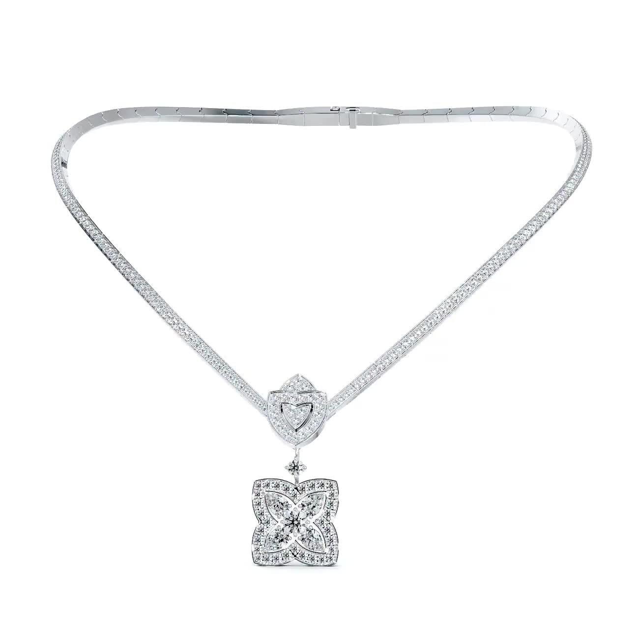 Lotus by DE BEERS white gold diamond necklace, video 1