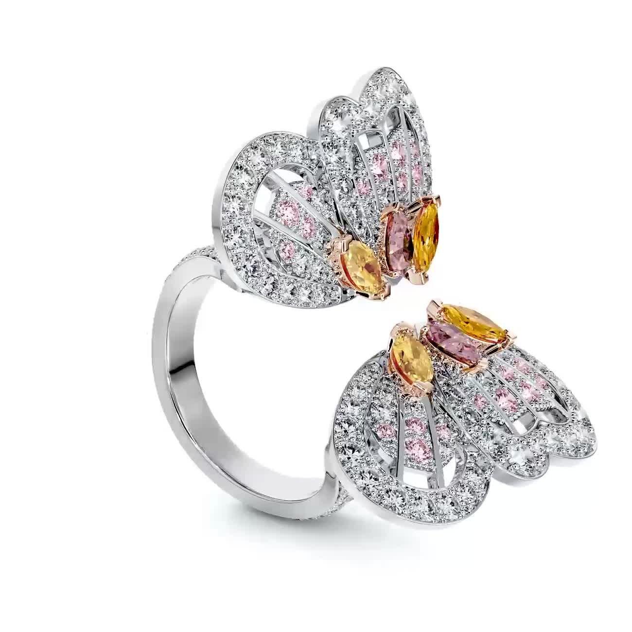 Bague Portraits of Nature Butterfly Diamants Orange et Roses, video 1